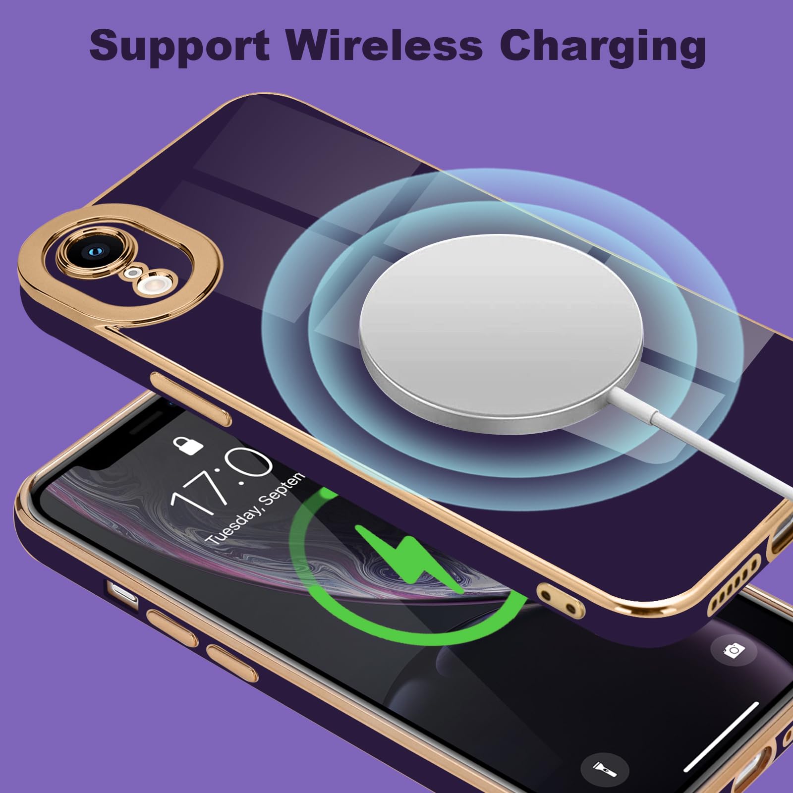 Lafunda Designed For Iphone Xr Case Cute, Luxury Plating Case For Women Girls Elegant Gold Edge Soft Tpu Bumper Cover With Camer