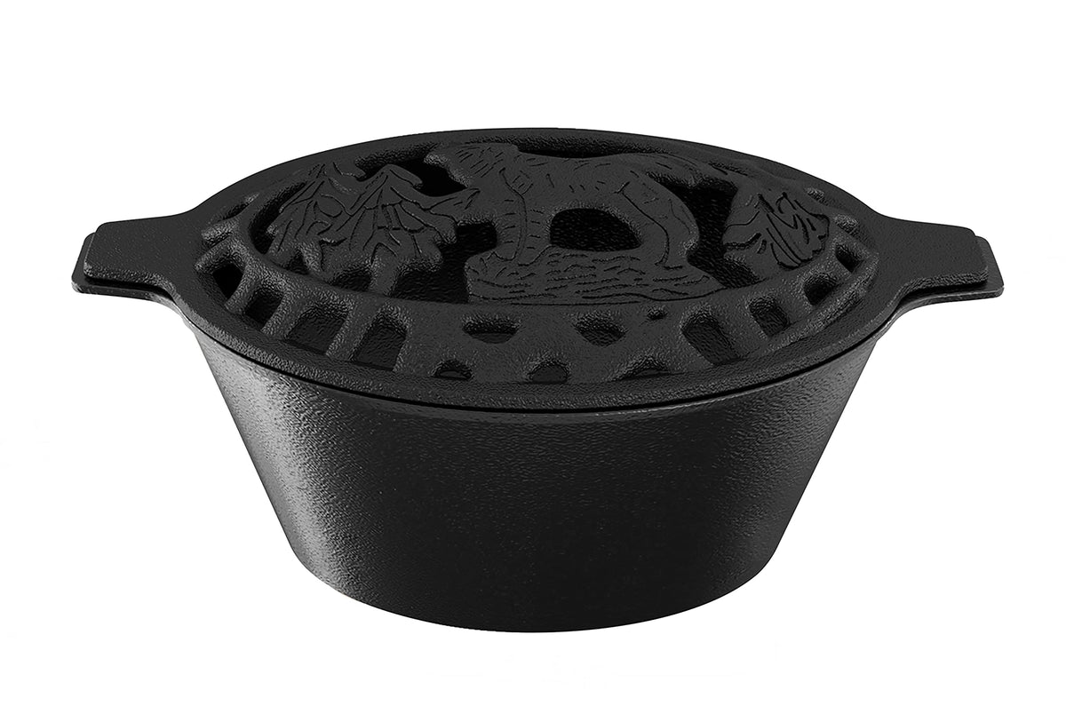 Firebeauty Woodstove Steamer Stove Humidifier Cast Iron Lattice Top Rust Resistant 2.3 Quart Capacity (Wolf)