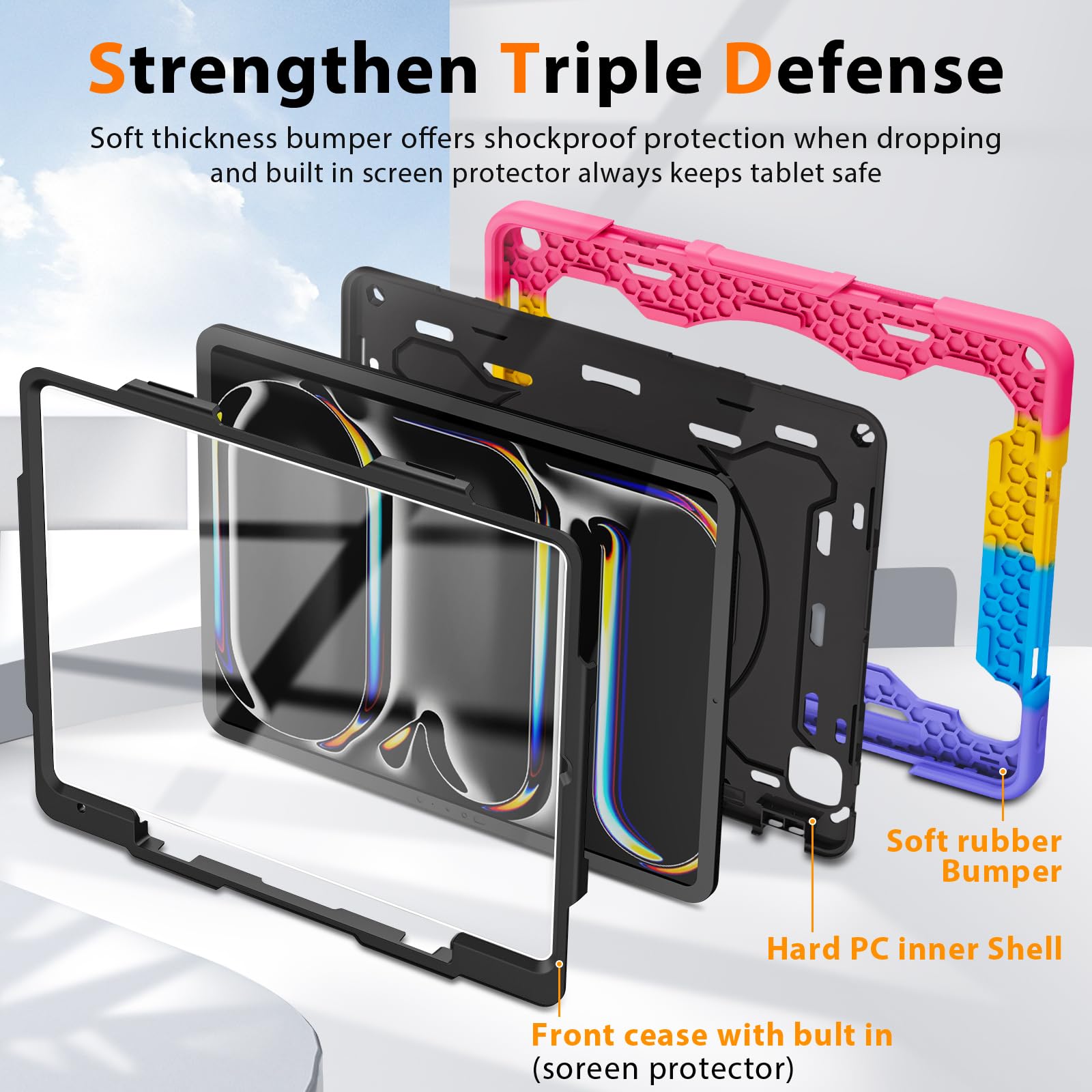 Roiskin For Ipad Pro 13 Inch Case 2024 (M4, 7Th Gen) With Hd Screen Protector & Shoulder Strap & Pen Holder [15Ft Drop Protectio