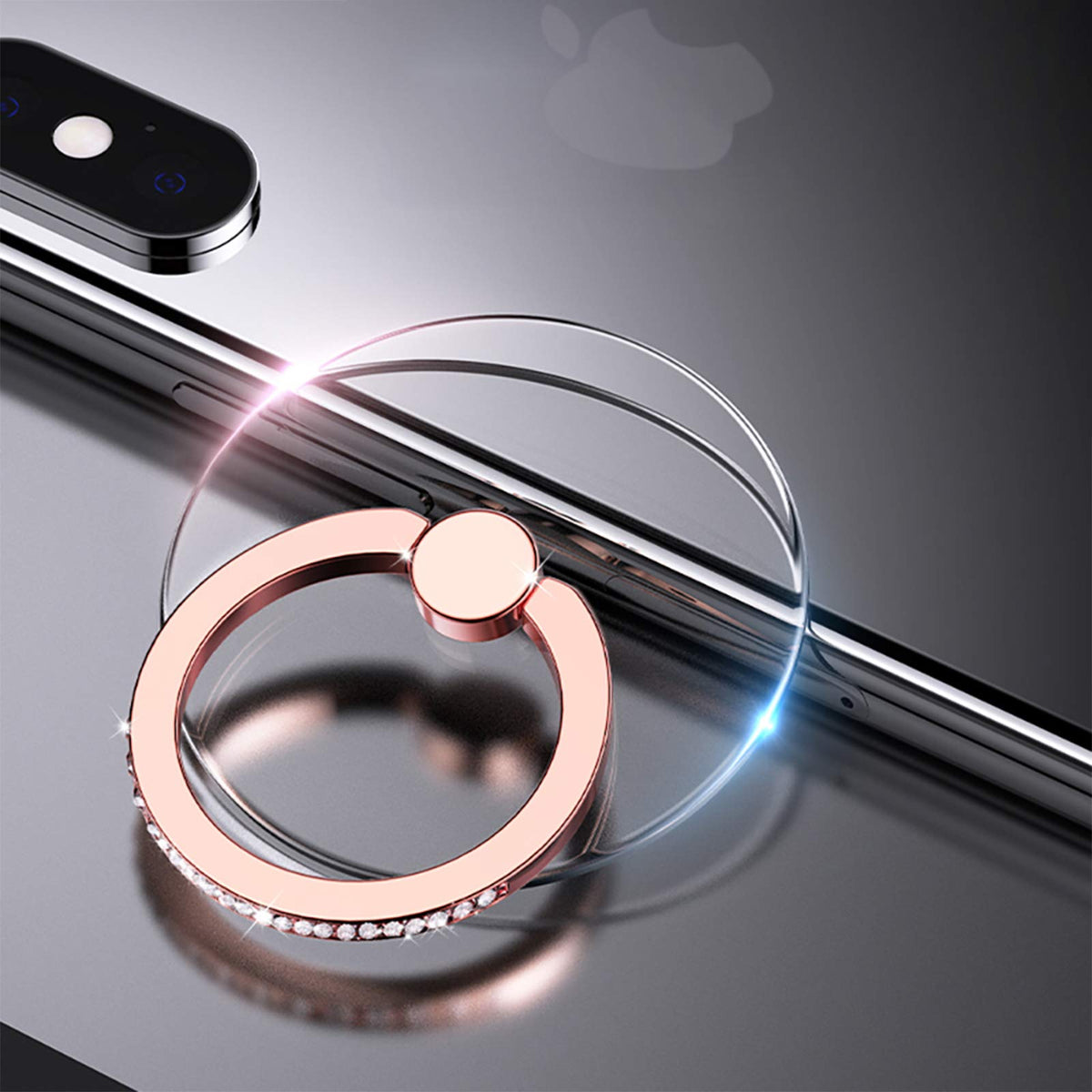 Yinhexi 2 Pcs Transparent Phone Ring Stand Holder Cell Phone Ring Holder Finger Grip 360 Degree Rotation (Rose Gold & Diamond 1)