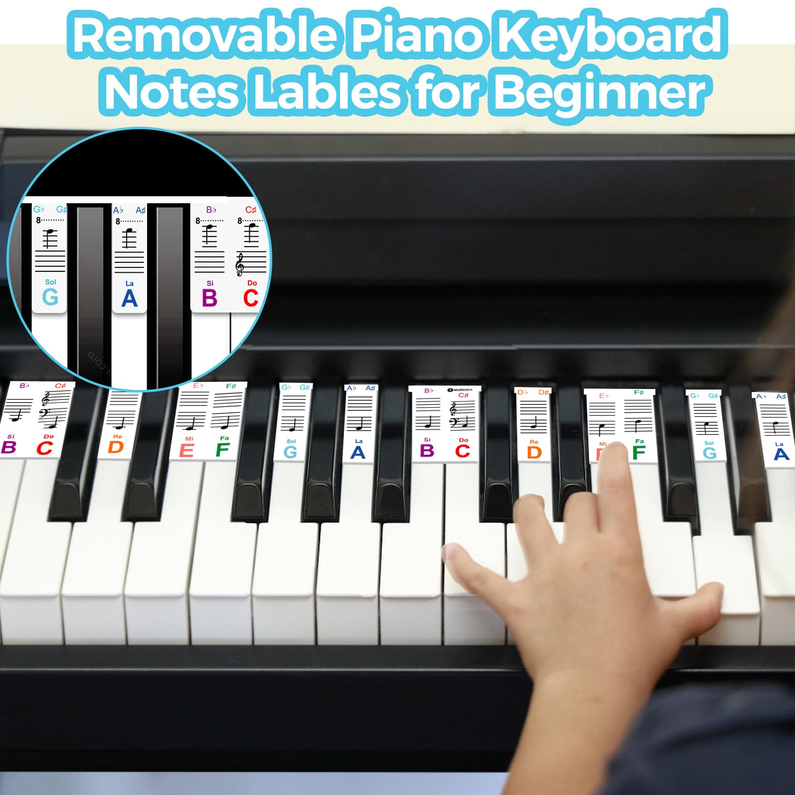 Removable Piano Keyboard Notes Labels, Piano Keyboard Stickers,Piano Key Stickers For Beginner 88/76/61/54/49/37 Key, Made Of Re