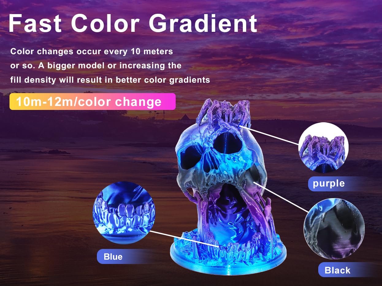 Lovoon Pla Filament 1.75Mm Color Shift, 3D Printers Filament Black Blue Gradient, Color Changing By Length Pla,Halloween,3D Prin