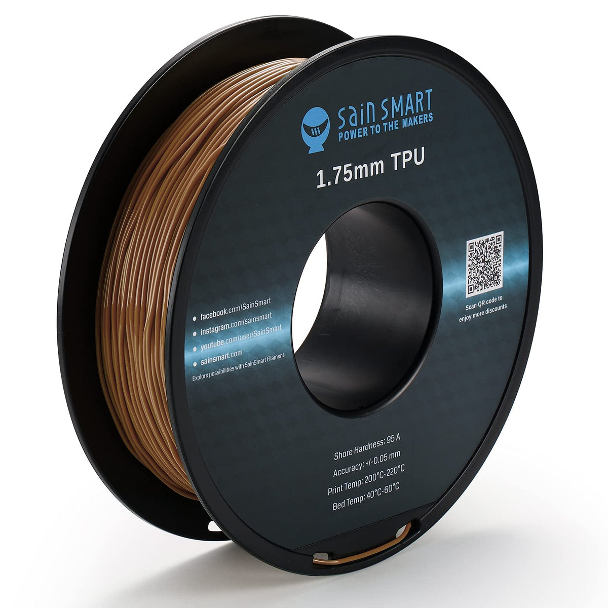 Sainsmart Tpu Filament 1.75, Caramel Flexible Tpu 3D Printing Filament, Solid Color Tpu, 1.75 Mm, 0.8 Kg, Dimensional Accuracy +/  0.05 Mm