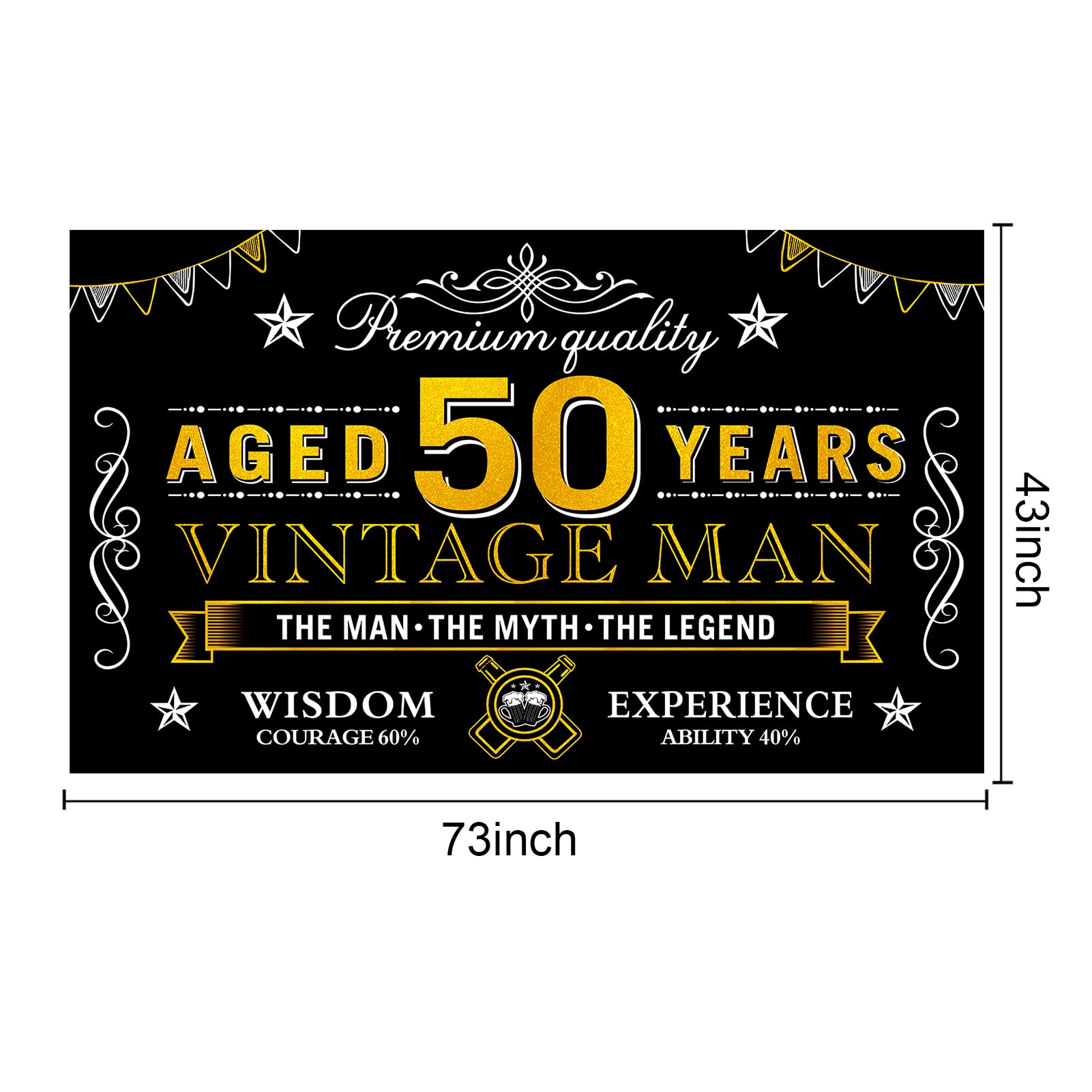Happy 50Th Birthday Banner Decorations For Men, Black Gold Vintage 50 Birthday Backdrop Sign Party Supplies, Fifty Year Old Birt
