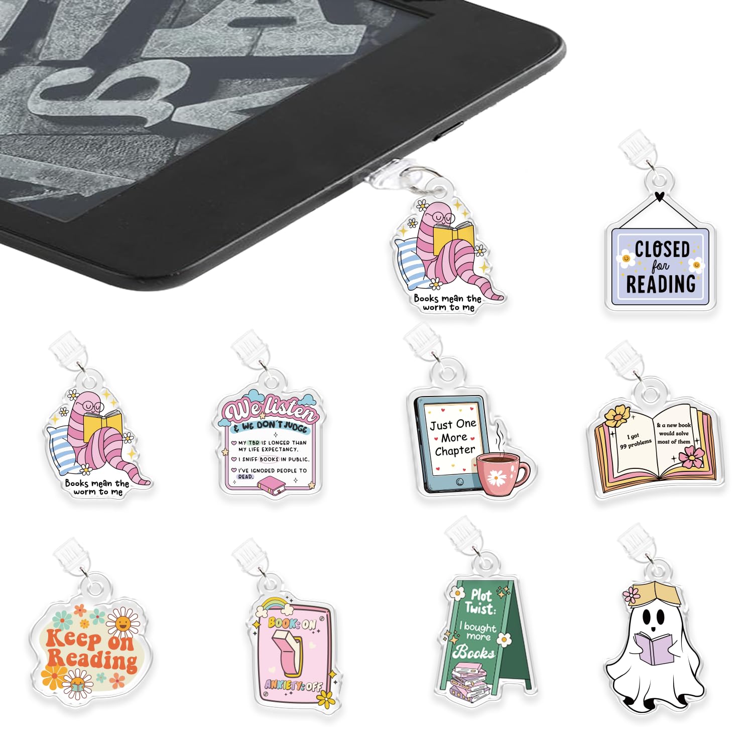 Dust Plug Charm for E-Reader, Book Lover Theme Charms for Kindle,Cute Type C/USB C Dust Plug,Gift for Book Lover Readers (Style-