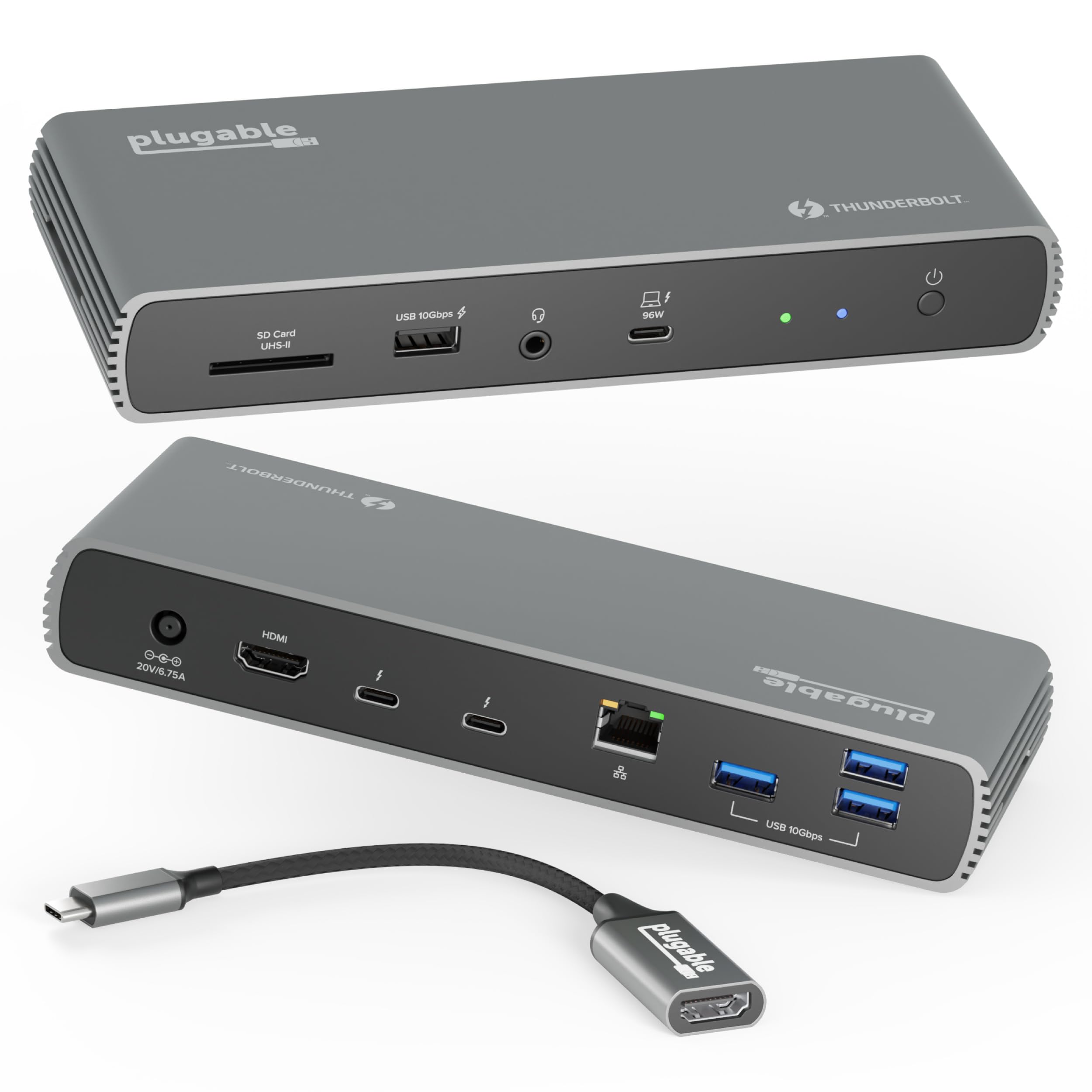 Plugable Thunderbolt 4 Dock with 100W Charging, Thunderbolt Certified, 3X Thunderbolt Ports, Laptop Docking Station Dual Monitor