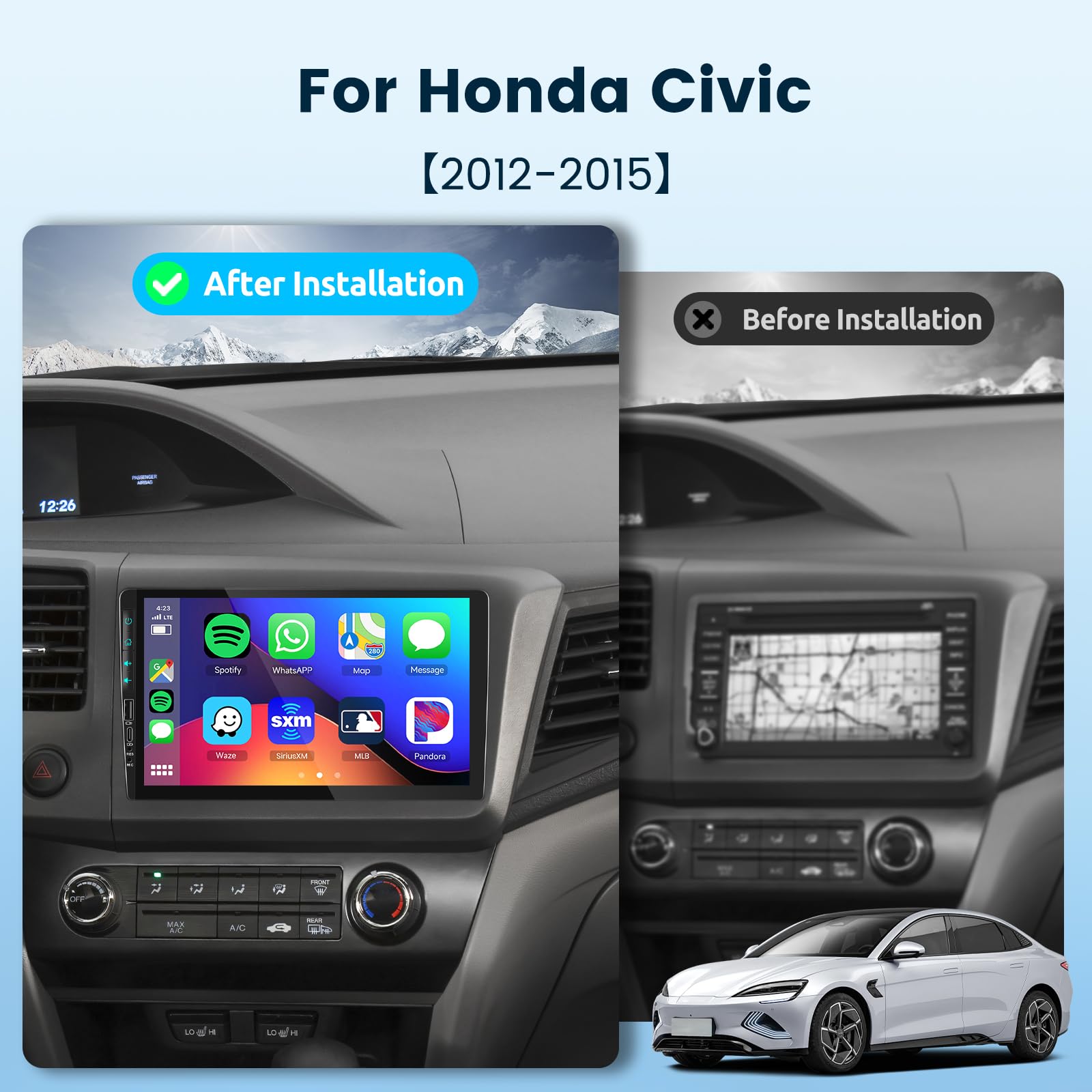 For Honda Civic 2012 2013 2014 2015 Android Car Stereo With Wireless Carplay Android Auto 2G+64G Wifi Gps Navigation Radio Player Android Auto 9� Touchscreen Audio Backup Camera Multimedia Head Unit