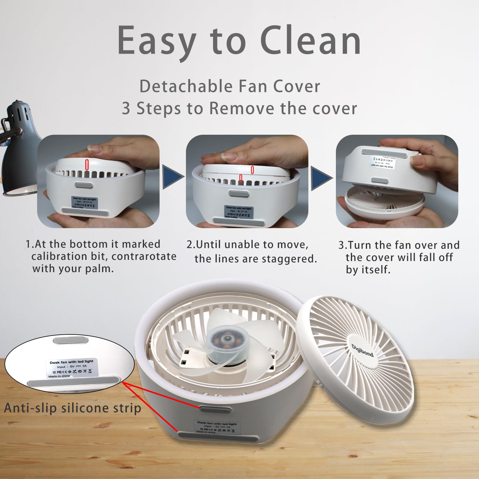 Digibond Small Desk Fan, Ultra Quite Usb Fan Portable 3000Mah Rechargeable Battery Operate, High Power 3 Speed 5.3In With Ambien