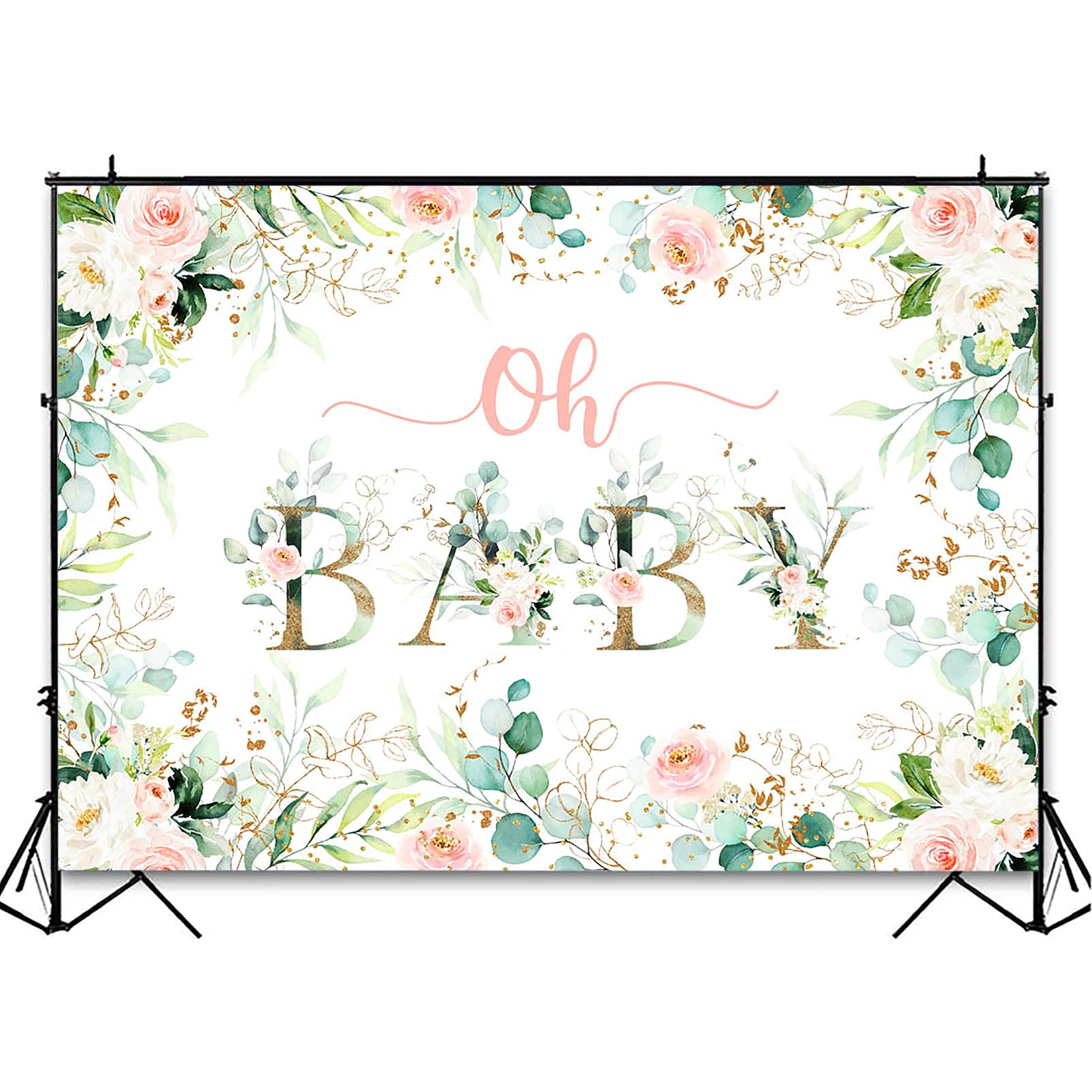 Avezano Greenery Girl Oh Baby Backdrop For Baby Shower Decoration Photography Background Blush Pink And Gold Floral Eucalyptus G