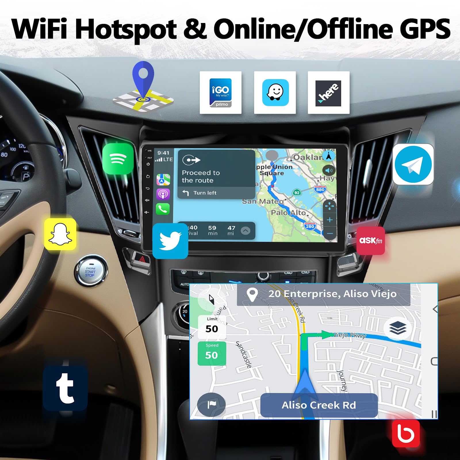 2G+32G For Hyundai Sonata 2010 2015 Radio Android 13 Car Stereo Wireless Apple Carplay Android Auto Mirror Link Gps Navigation 9