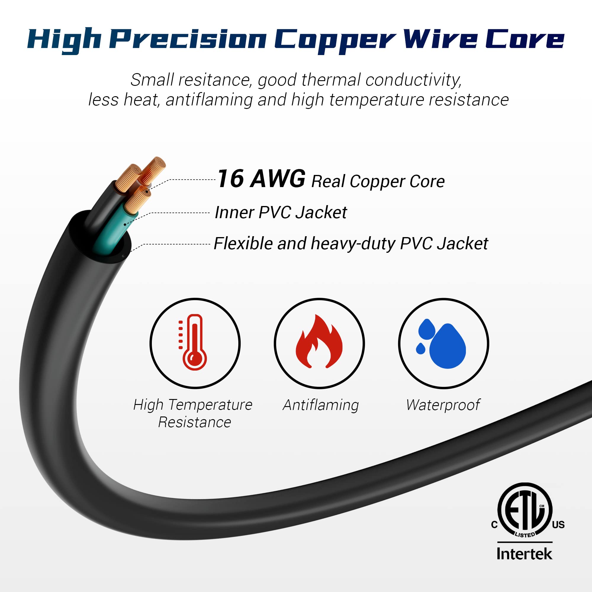 8 Inch Short Power Extension Cord 10Pack,45 Degree Low Profile Flat Plug 3 Prong Male To Female Heavy Duty Grounded Power Extens