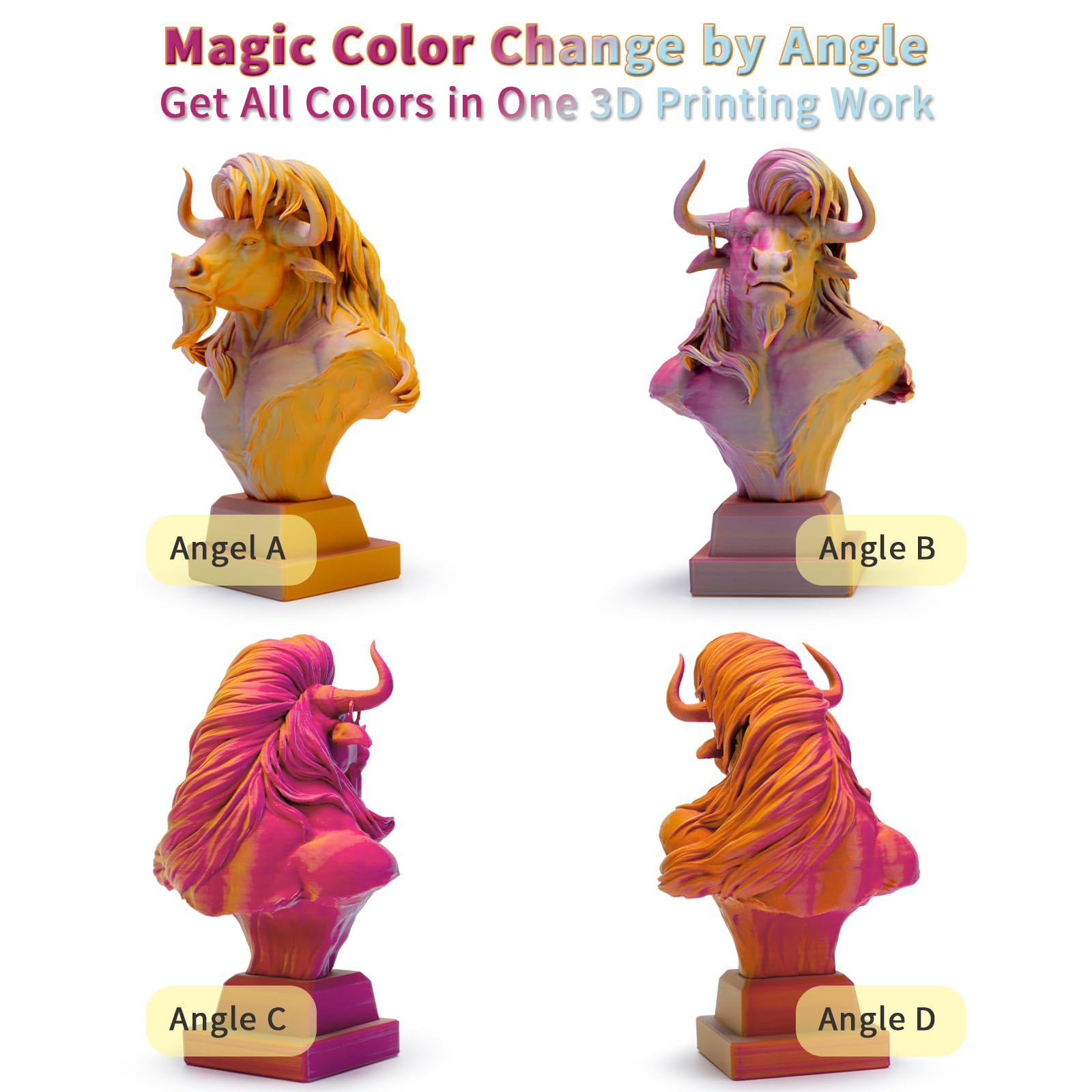 Ziro Matte 3 In 1 Colors Pla Filament 1.75Mm, Magic Discoloration Multicolors 3D Printer Filament, Different Color Coextrusion C