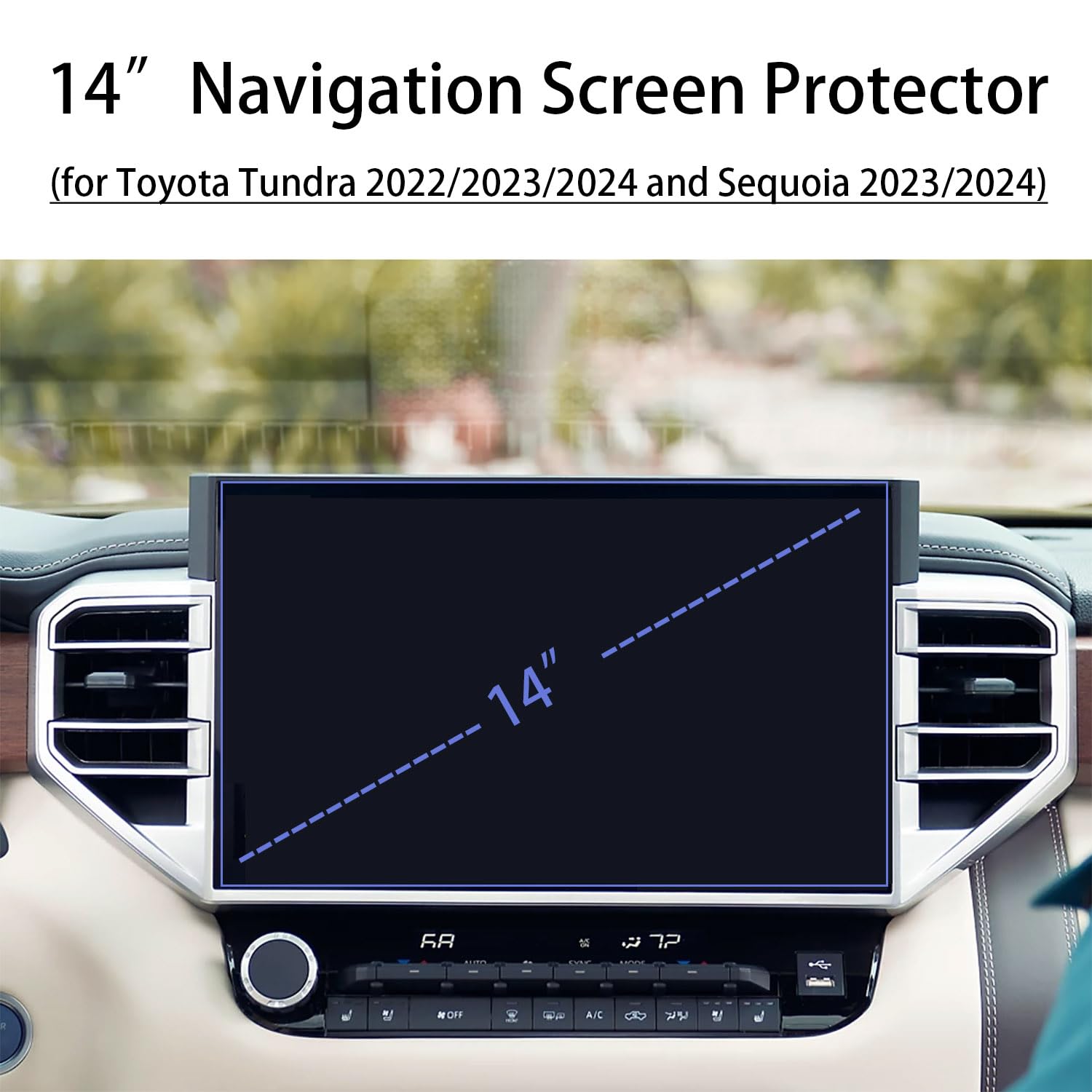 Azzigo Tempered Glass Screen Protector For 2024 2023 2022 Toyota Tundra & 2024 2023 Sequoia 14 Inch Navigation Touchscreen Matte