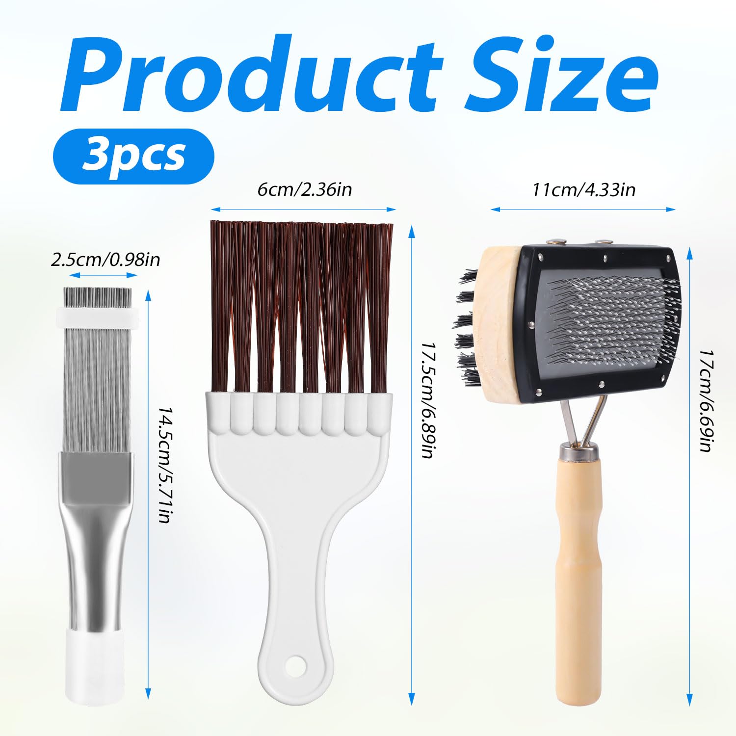 3Pcs Air Conditioner Fin Cleaning Brush, Hvac Conditioner Condenser Cleaner Stainless Steel Refrigerator Coil Cleaning Brush Ac