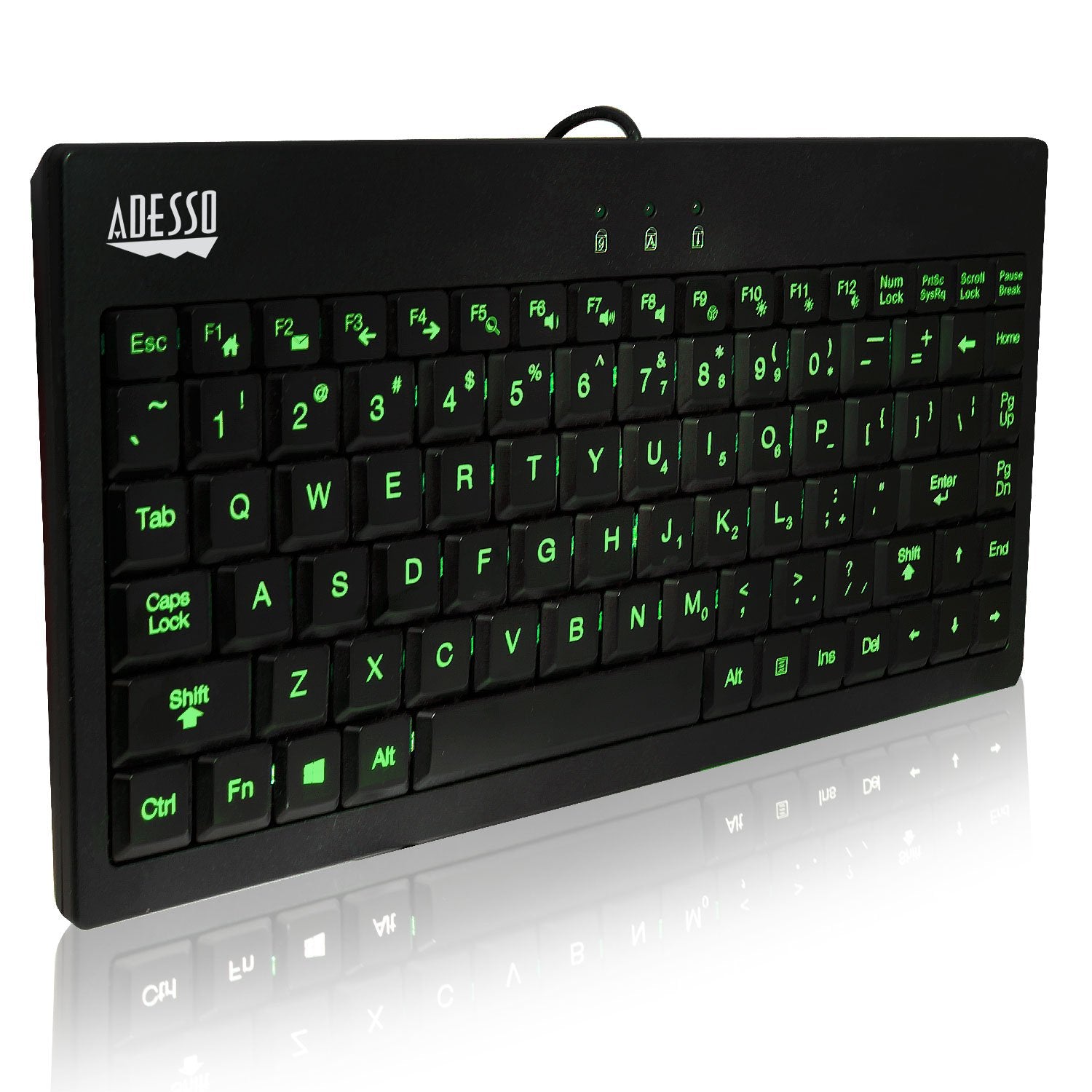 Adesso Akb 110Eb   Slimtouch 110 3 Color Illuminated Mini Keyboard, 12 Inches, Black