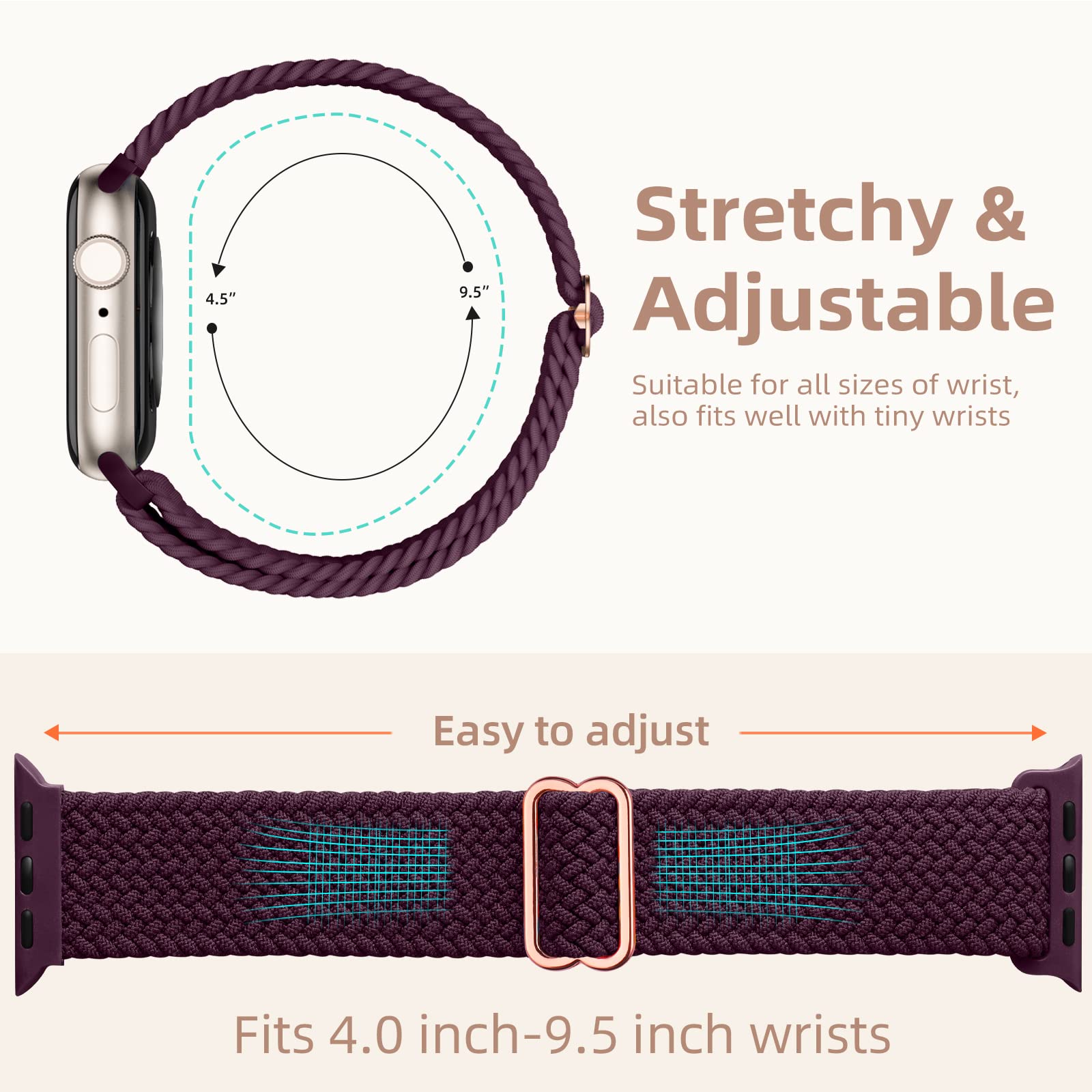 Daqin 4 Pack Stretchy Solo Loop Compatible With Apple Watch Band 42Mm 44Mm 45Mm 49Mm, Nylon Elastic Braided Replacement Strap Fo