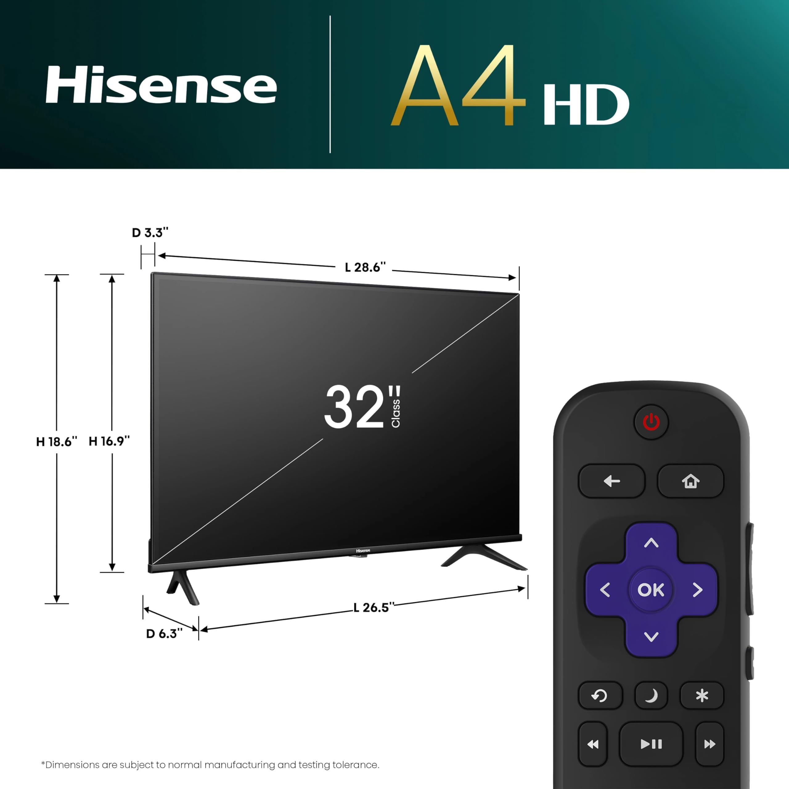Hisense 32 Inch Class A4 Series Hd 720P Smart Roku Tv With Alexa Compatibility (32A4Hnr, 2024 Model)   Dolby Audio, Slim Bezel D