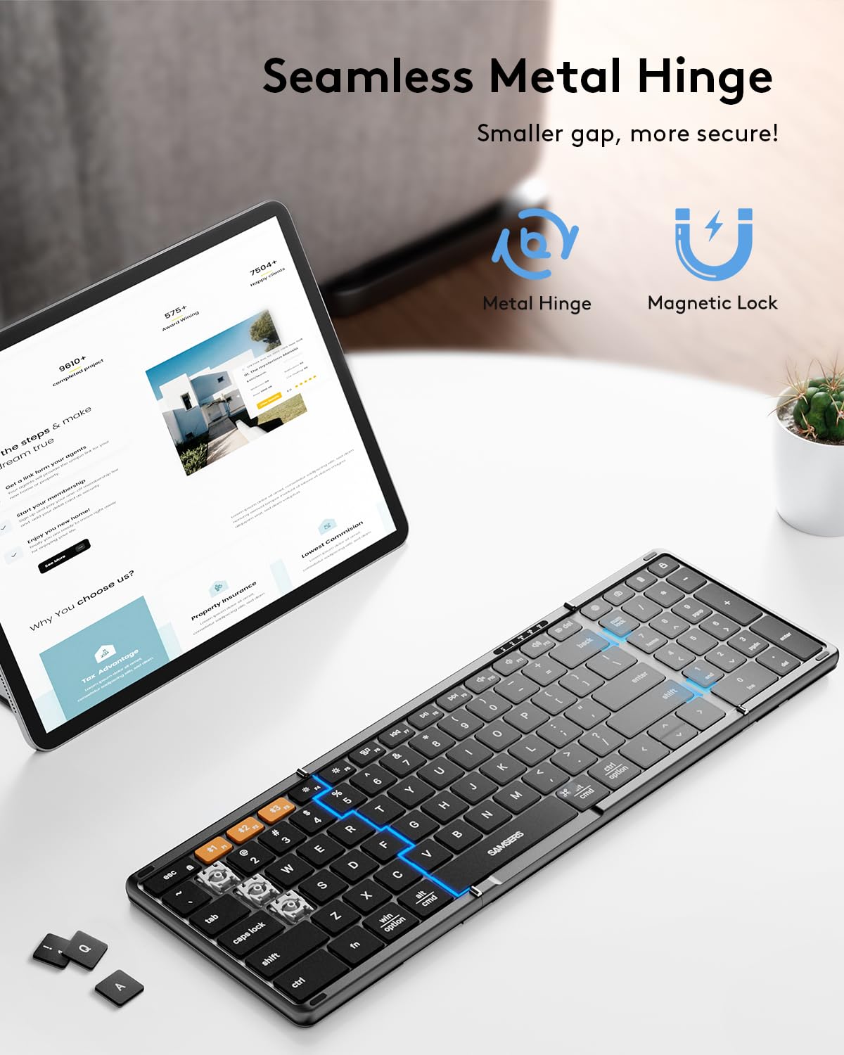 Samsers Foldable Bluetooth Keyboard With Numeric Keypad, Full Size Wireless Folding Keyboard With Pu Leather, Portable Travel Ke