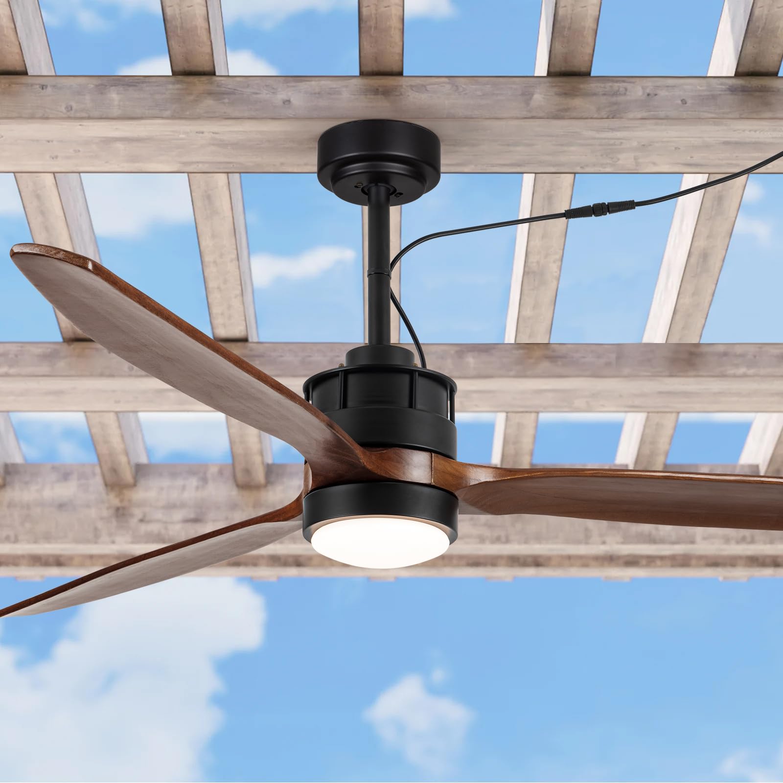 EKIZNSN 60 Outdoor Wet Rated Corded Ceiling Fan with Lights for Patios Waterproof Outdoor and Indoor use, DC Motor w 3 Reversibl