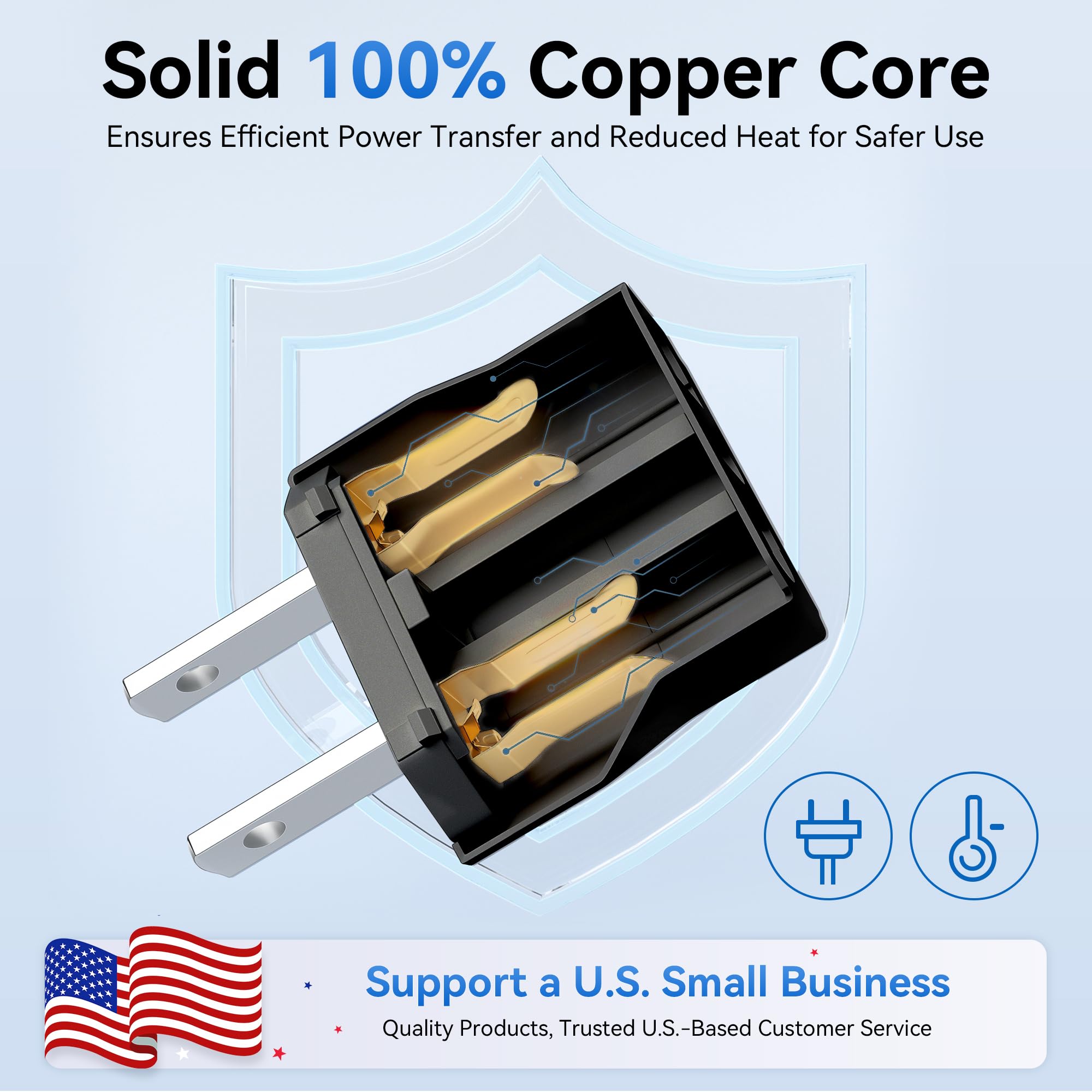 Us Plug Adapter, European To Usa Adapter, Unidapt Small European To American Outlet Plug Adapter, Eu To Us Adapter, Universal Input Europe/Asia To Usa/Canada Travel Power Plug Adapter (1 Pack, Black)