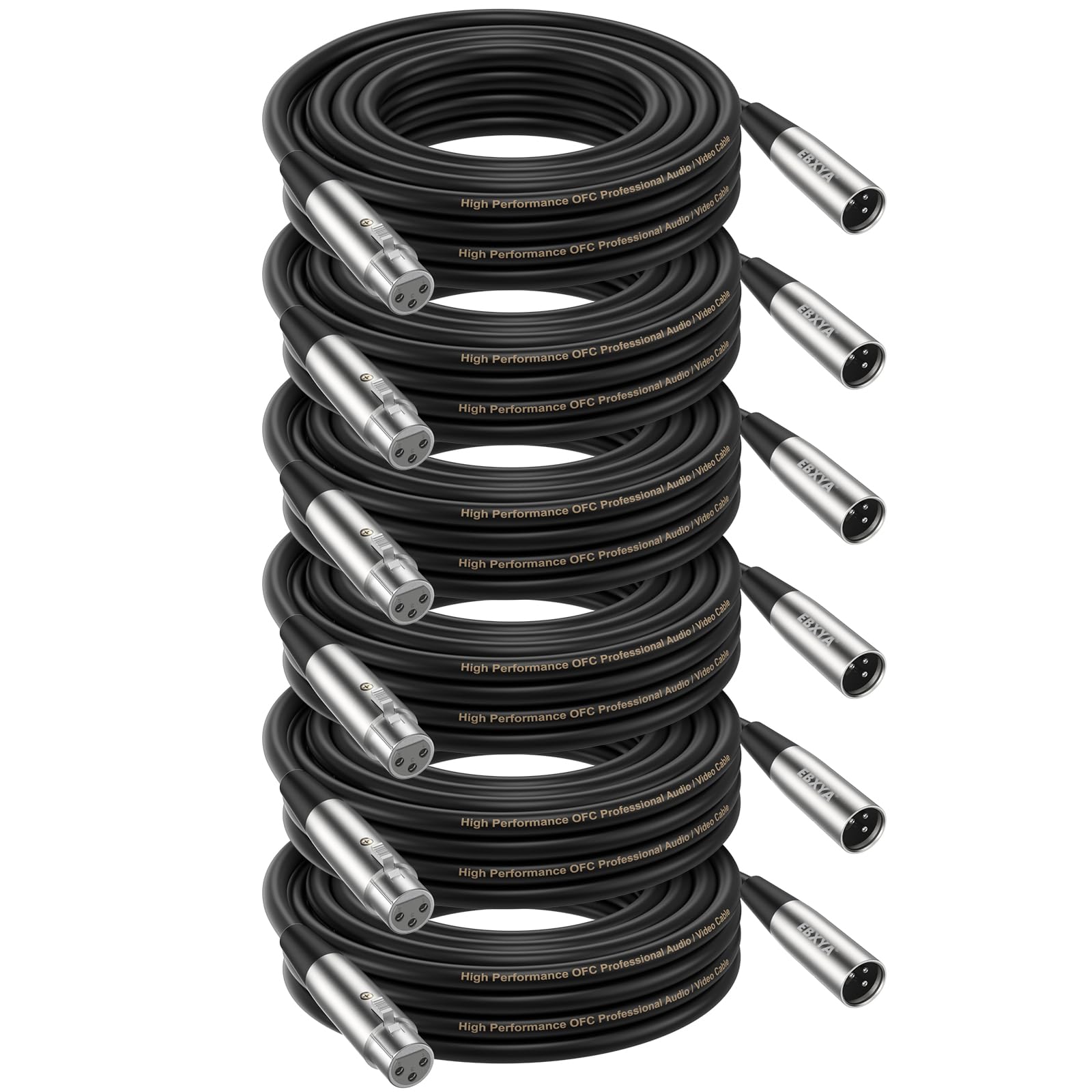 EBXYA XLR Cable 25ft 6 Pack - 3 Pins Balanced XLR Microphone Cable Standard Male to Female Microphone Cables, Black