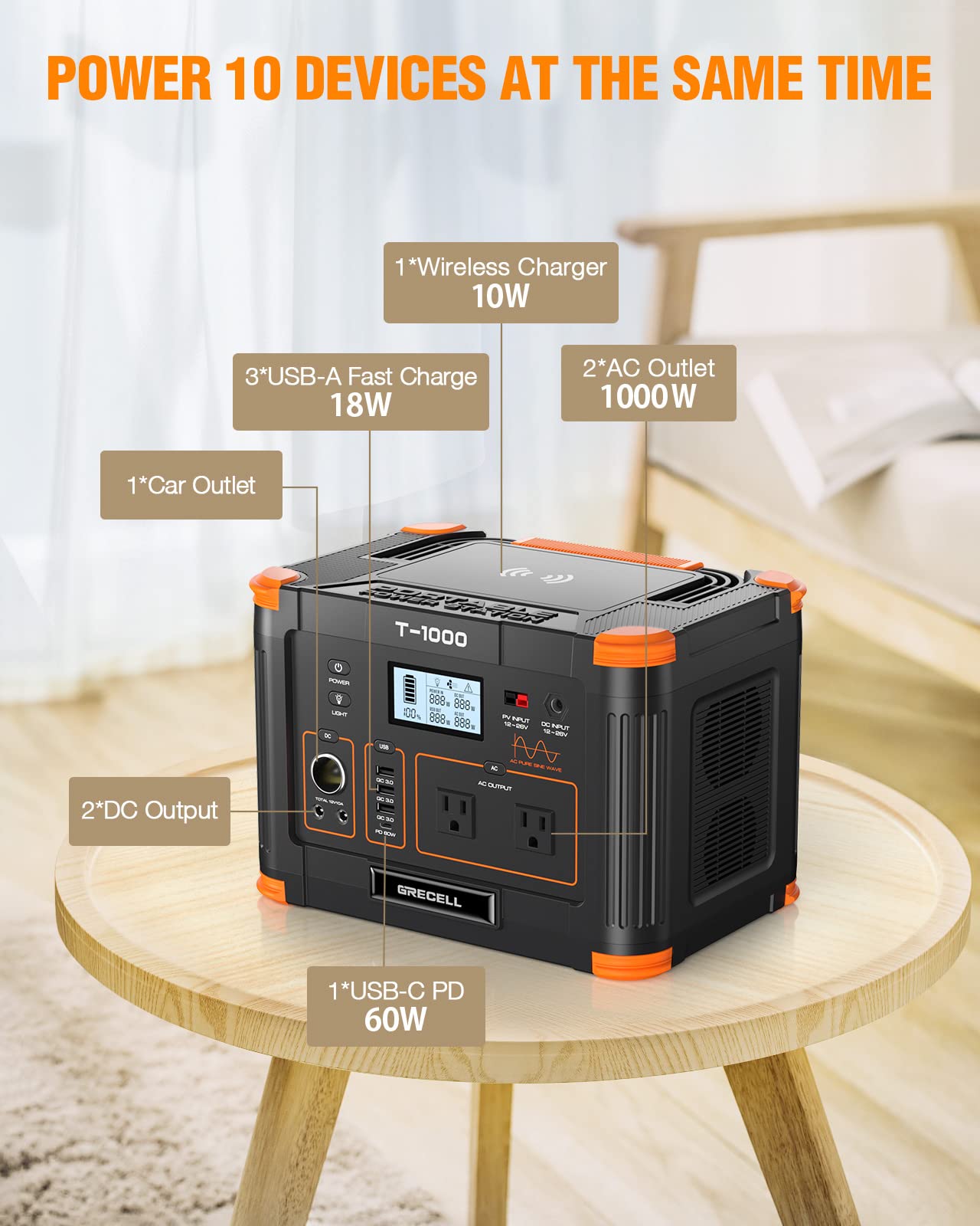 Portable Power Station 1000W, Grecell 999Wh Solar Powered Generator With 110V Ac Outlet, Pd 60W Fast Charging Backup Lithium Bat