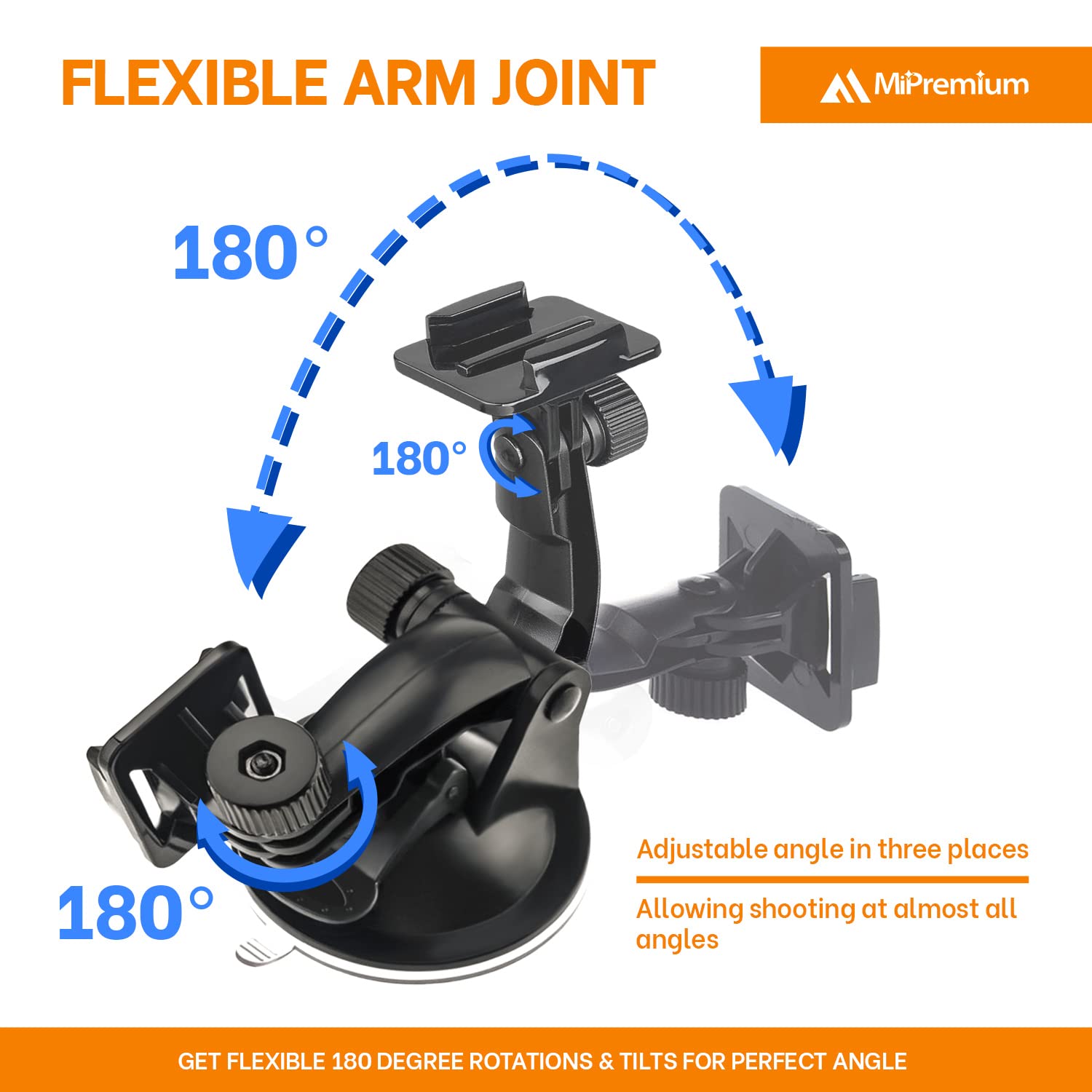 Mipremium Car Suction Cup Mount For Gopro Hero13/12/11/10/9/8/7/6/5/4/3/3+/2 Max, Hero+, Session & Other Action Cameras Car Wind