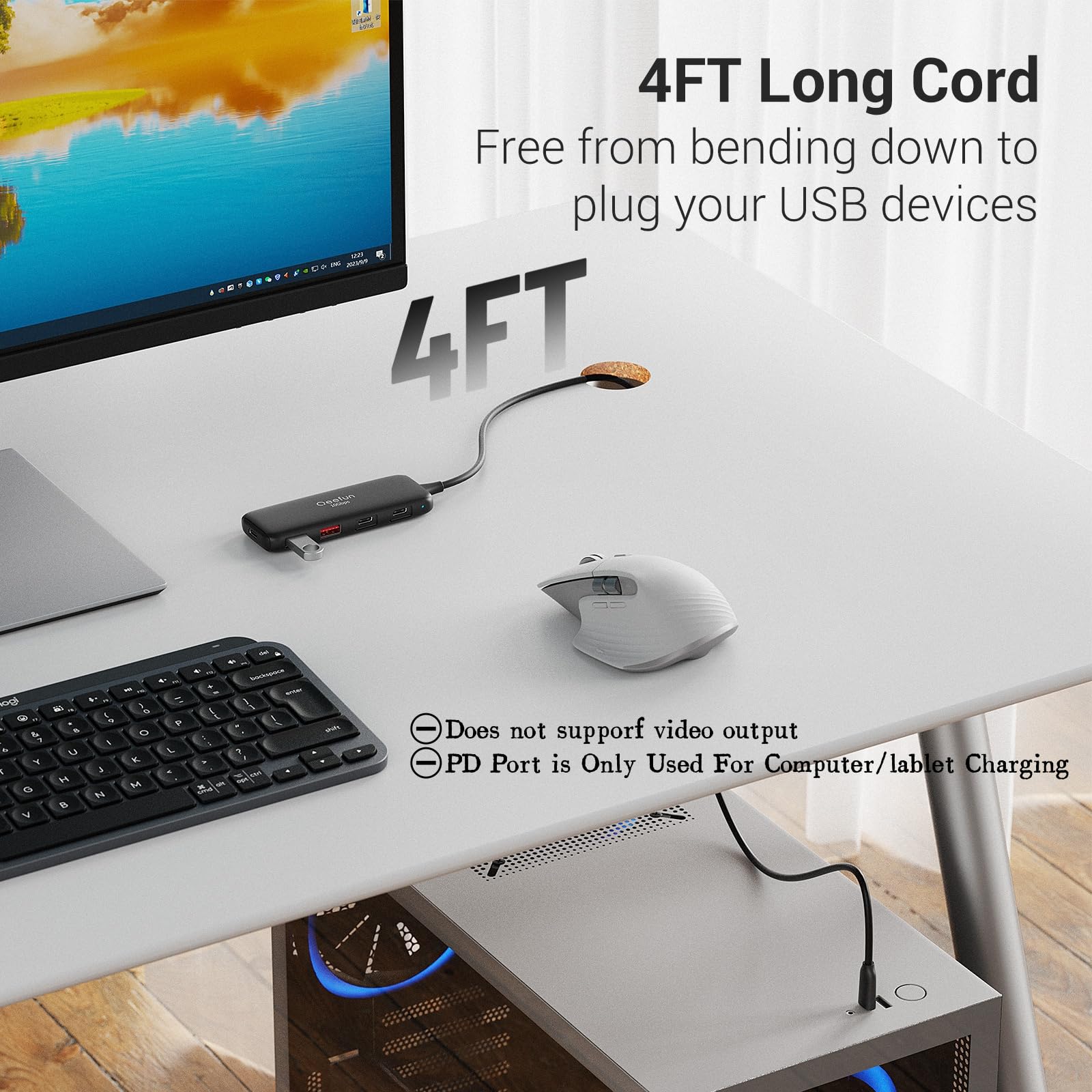 Qeefun ???????????? Usb C Hub,2 Usb C 3.2 And 2 Usb A 3.2 Data Ports,Usb 3.2 Gen 2 Splitter With 100W Power Charging,For Mini Pc