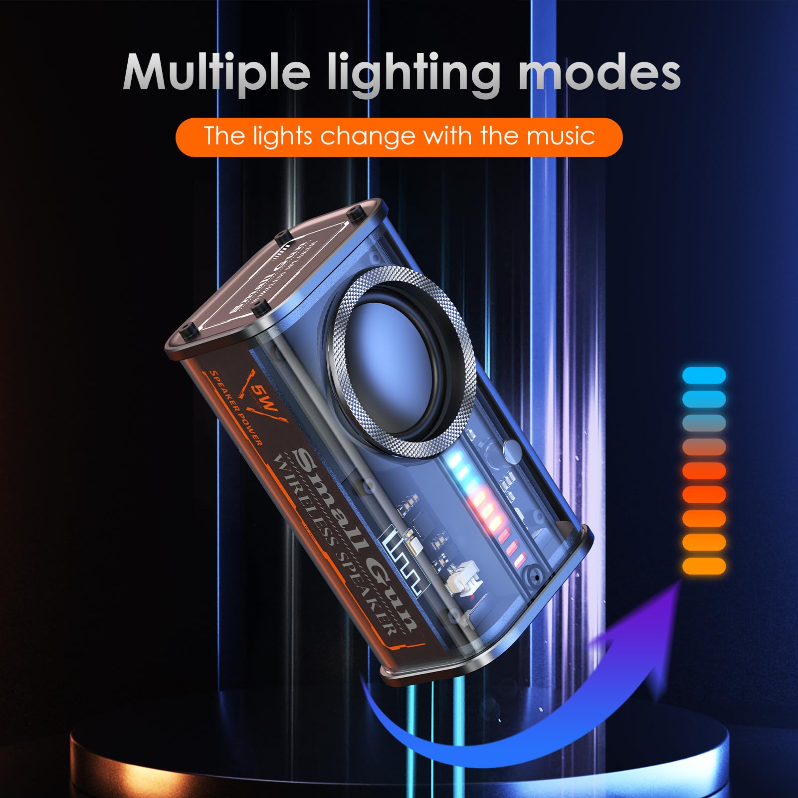 Portable Bluetooth Speaker With Lights, Transparent Wireless Mini Bluetooth Speaker With Tws, Perfect Small Speaker Hd Sound And