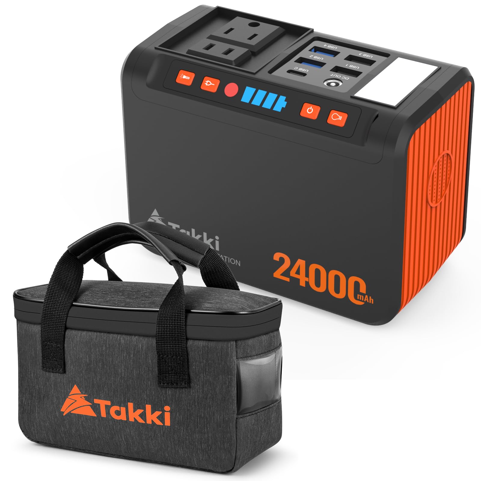 Takki 88Wh Portable Power Station With Carrying Case Bag, Camping Generator Lithium Battery With Peak 120W Ac Outlet Usb Ports F