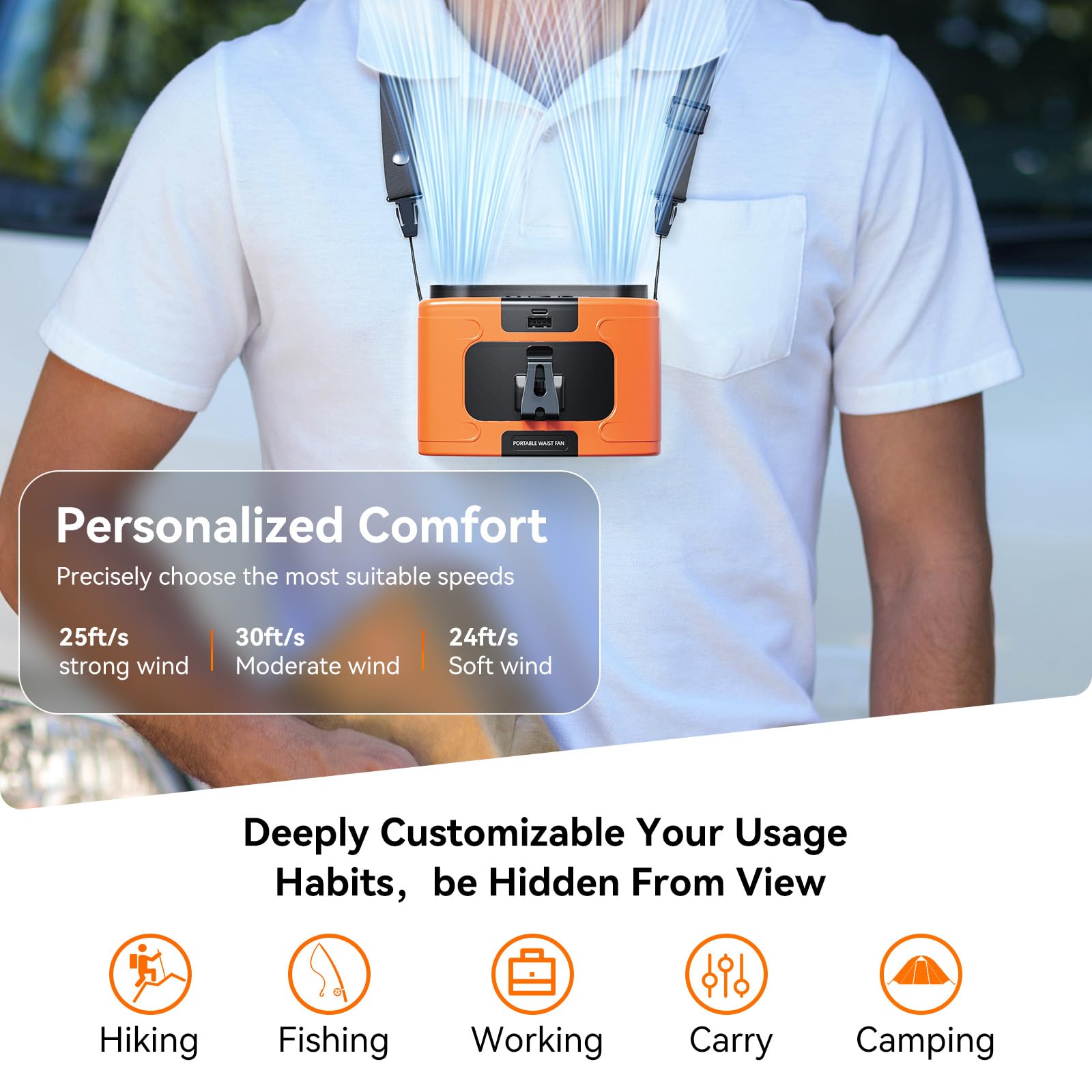 Astaowl Waist Fan,Personal Fan Portable Usb Rechargeable Waist Clip Fan Working Fan Hand Free 10000Mah, 6 32Hours Wearable Coole