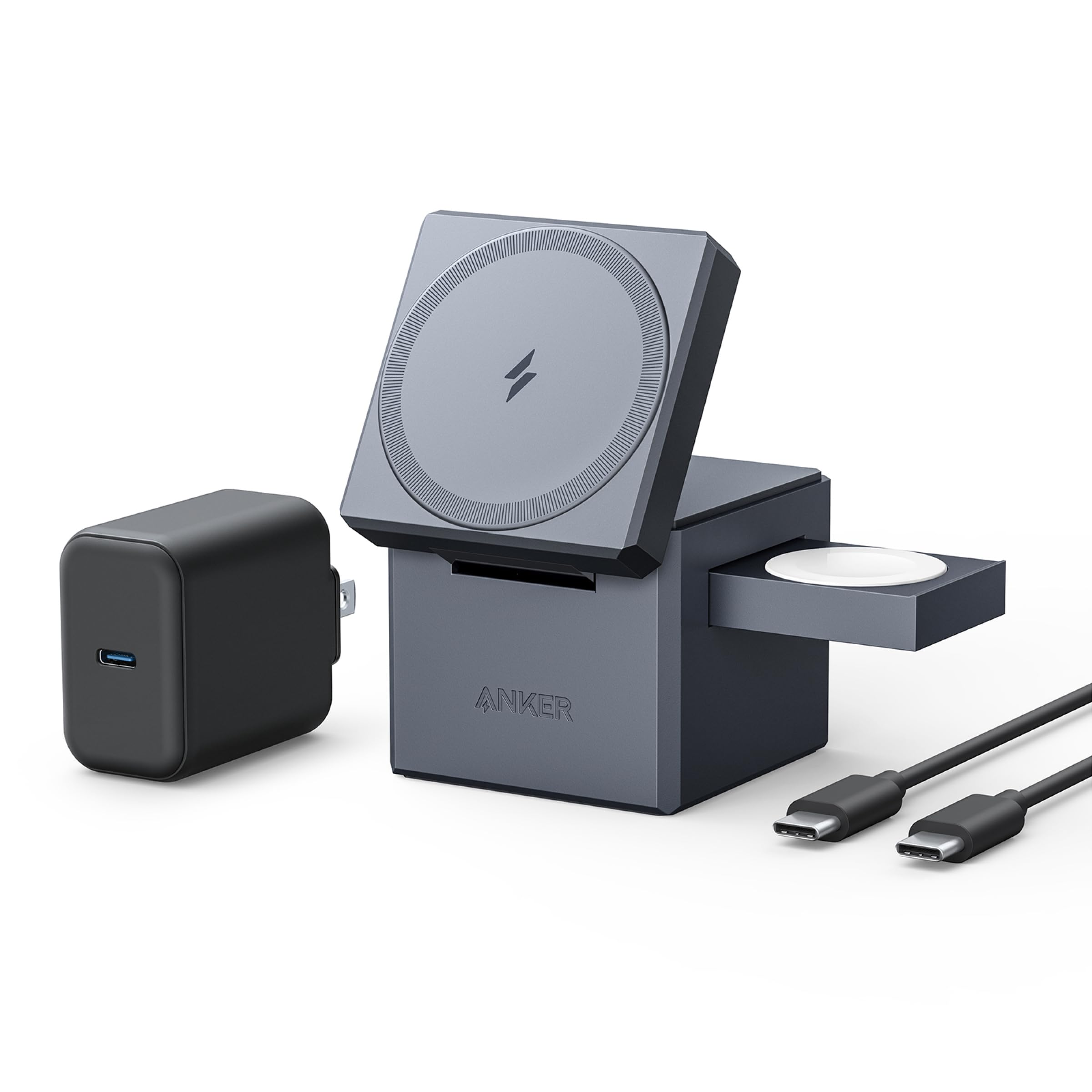 Magsafe Charger Stand, Anker 3 In 1 Cube With Magsafe, 15W Max Fast Charging Stand, Foldable Wireless Charger For Iphone 15/14/1