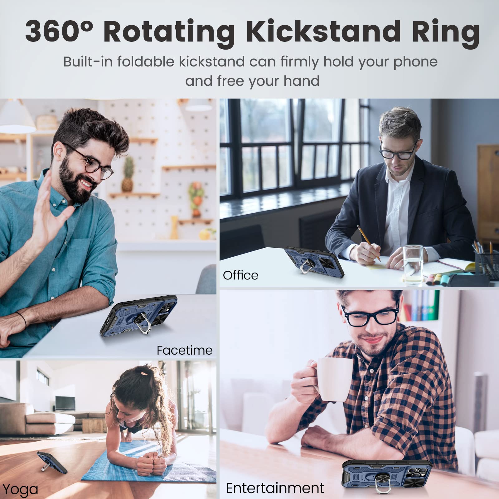 Caka Case For Iphone 13 Pro With Camera Cover & Kickstand, Iphone 13 Pro Case With Stand Ring Magnetic Magnet Slide Lens Protect