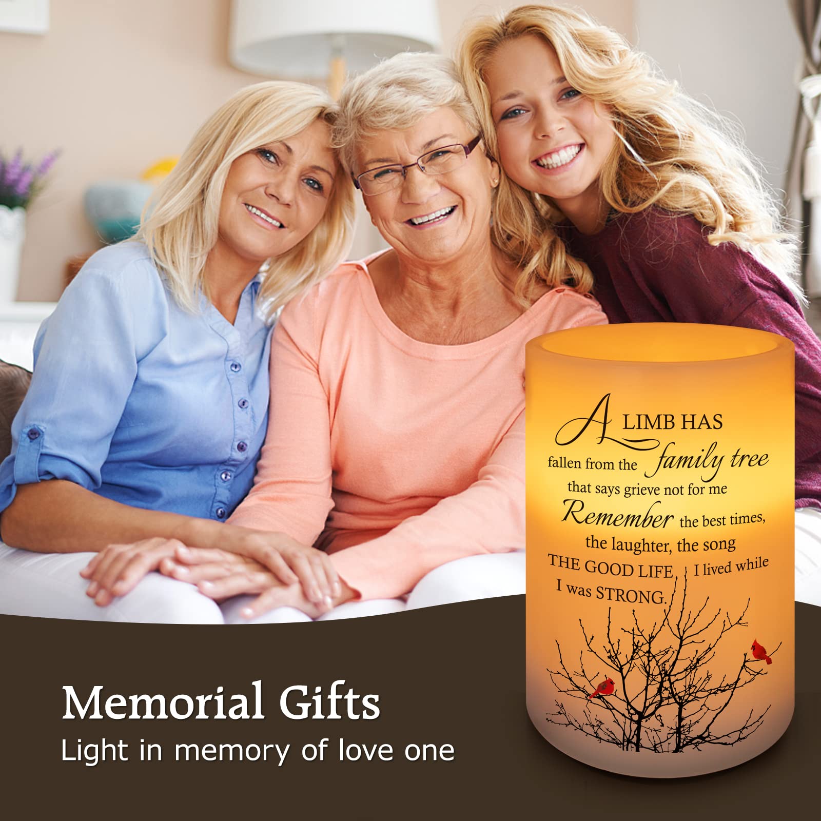 Hn Haiinaa Sympathy Candle   Custom Memorial Gift, Realistic Wax, Printed Poetic Words And Lilies, Battery Operated, 6H Timer, S