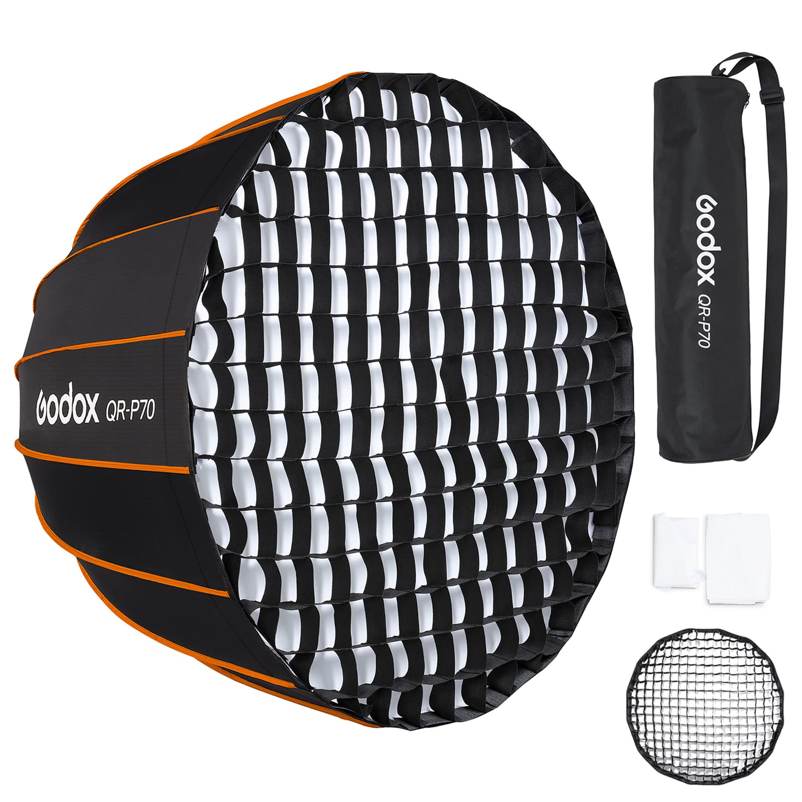Godox Qr P70 27In 70Cm Deep Parabolic Softbox Quick Release Compatible Bowens Mount Softbox With Grid, Carrying Bag For Photogra
