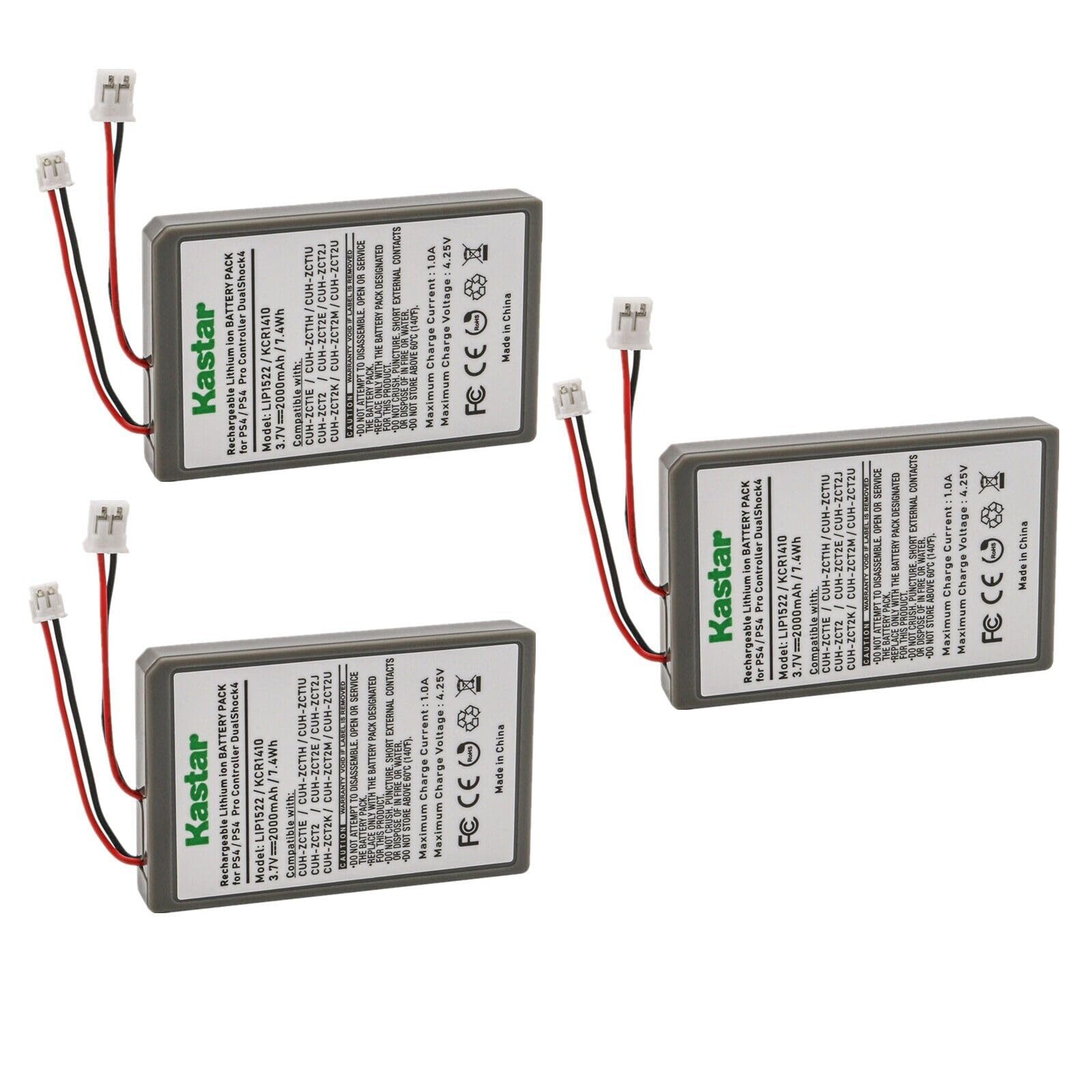 Kastar 3-Pack PS4 Battery Replacement for Sony LIP1522/KCR1410 Battery, Sony PlayStation CUH-ZCT1E CUH-ZCT1H CUH-ZCT1H/B CUH-ZCT