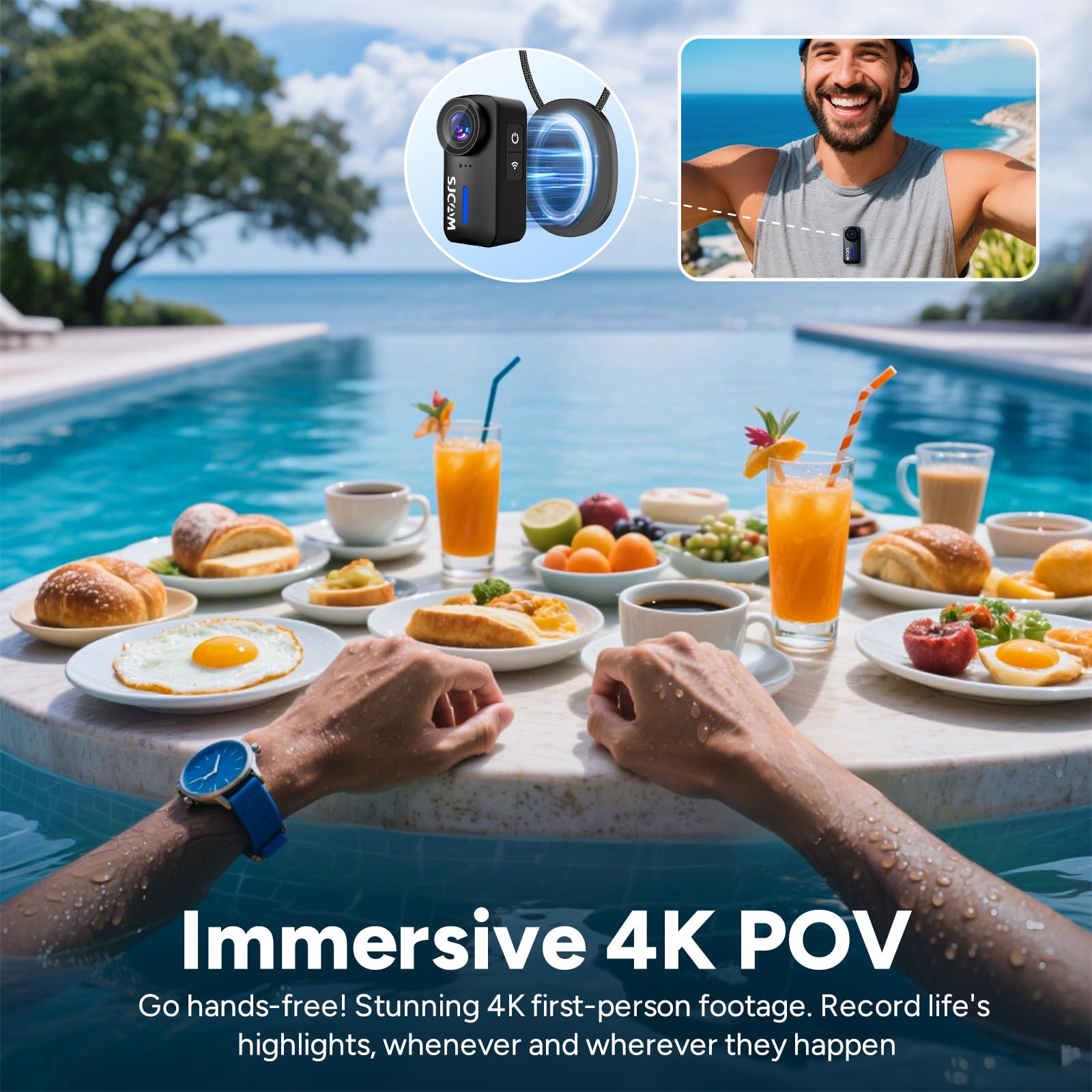 Sjcam 4K Pocket Cam, Tiny Action Camera, Mini Stabilized Body Camera & Portable Pov, Waterproof, Wearable, Built-In Spkr & Mic F