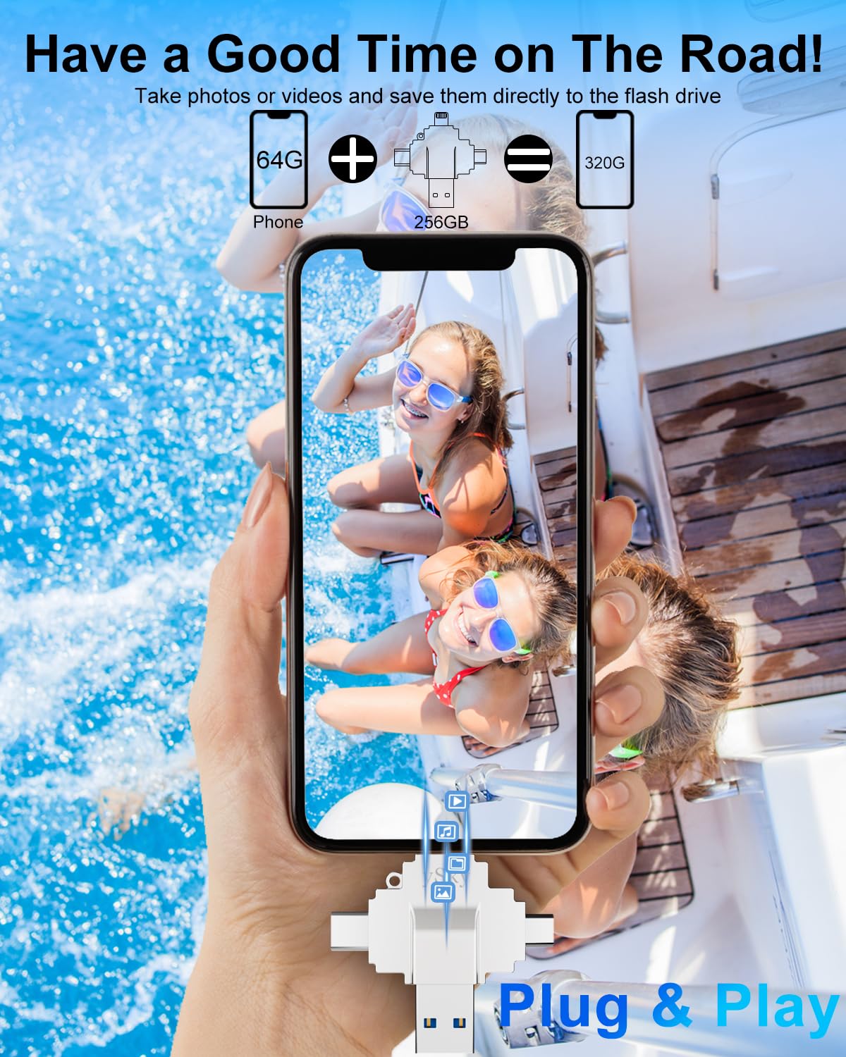 Mfi Certified 256Gb Photo Stick For Iphone Flash Drive,4 In1 Usb Memory Stick Flash Drives For Iphone/Ipad/Android/Pc/Mac, Exter