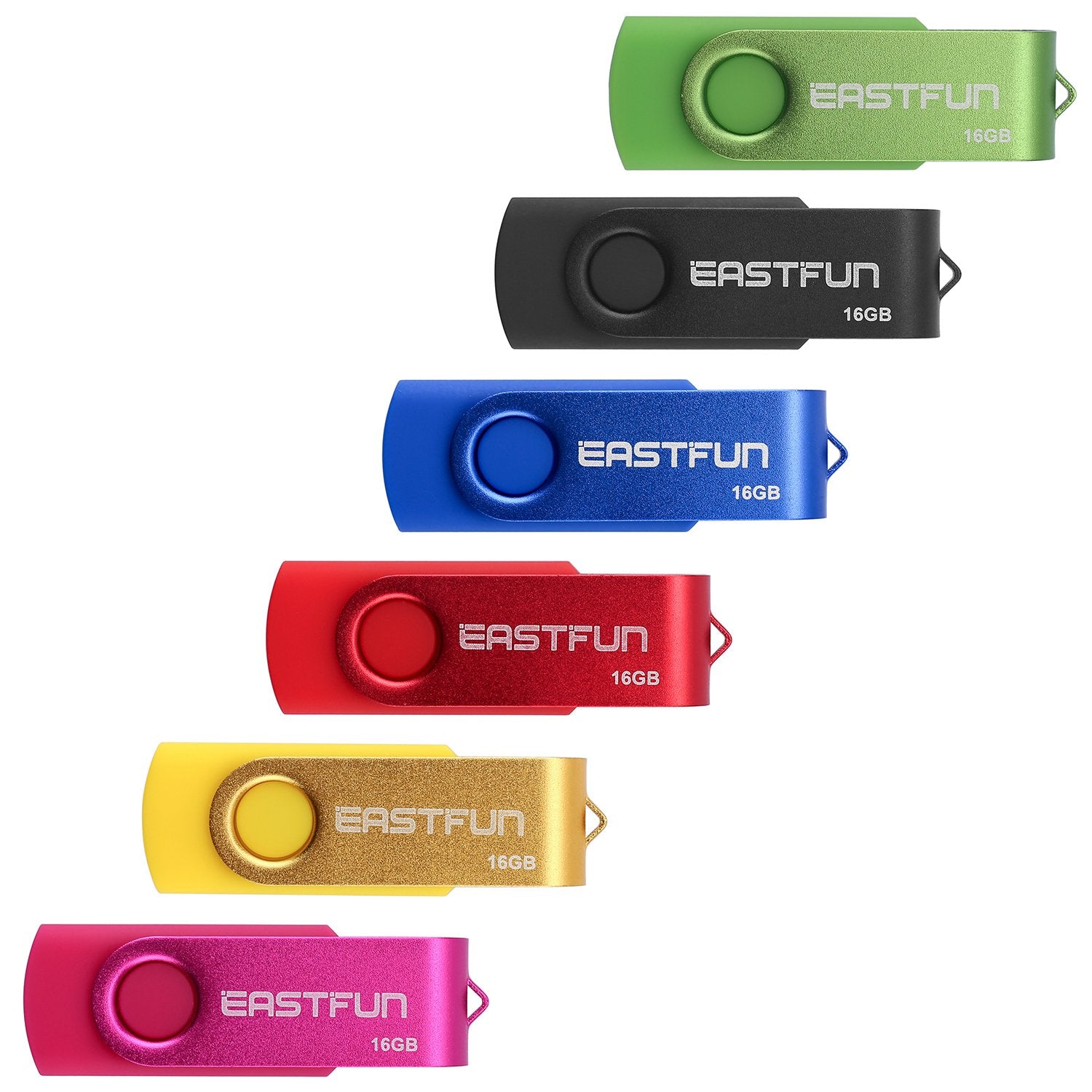 Eastfun 6 Pcs 16Gb Usb 2.0 Flash Drive Fold Storage Memory Stick Thumb Drive Pen Drive Jump Drive Zip Drive Swivel Design, Mix Colors (Rose Gold Red Blue Black Green)