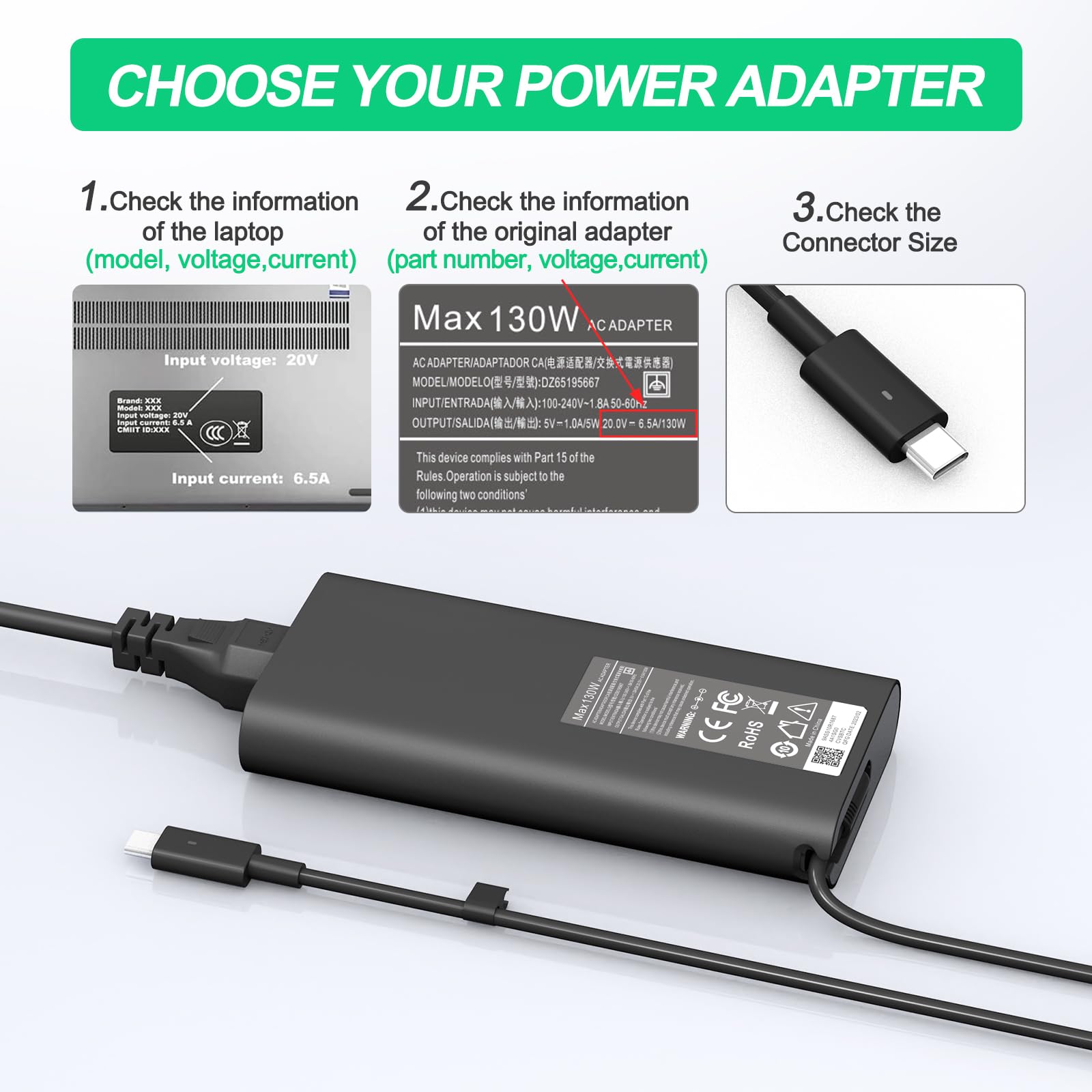 Replacement Dell 130W Laptop Charger Usb C Type C For Dell Xps 15 9575 9520 9510 9500 17 9720 9710 9700 Precision 5530 5550 5560