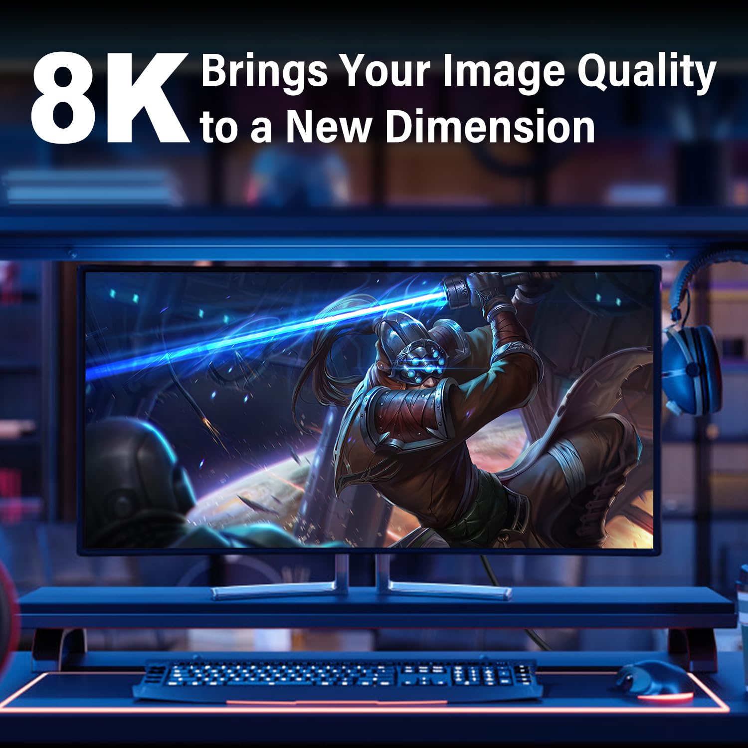 J&D Angled Displayport 1.4 Cable, 90 Degree Upward Right Angle Displayport Cable V1.4 Support Up To 8K/60Hz, 4K/144Hz For Gaming