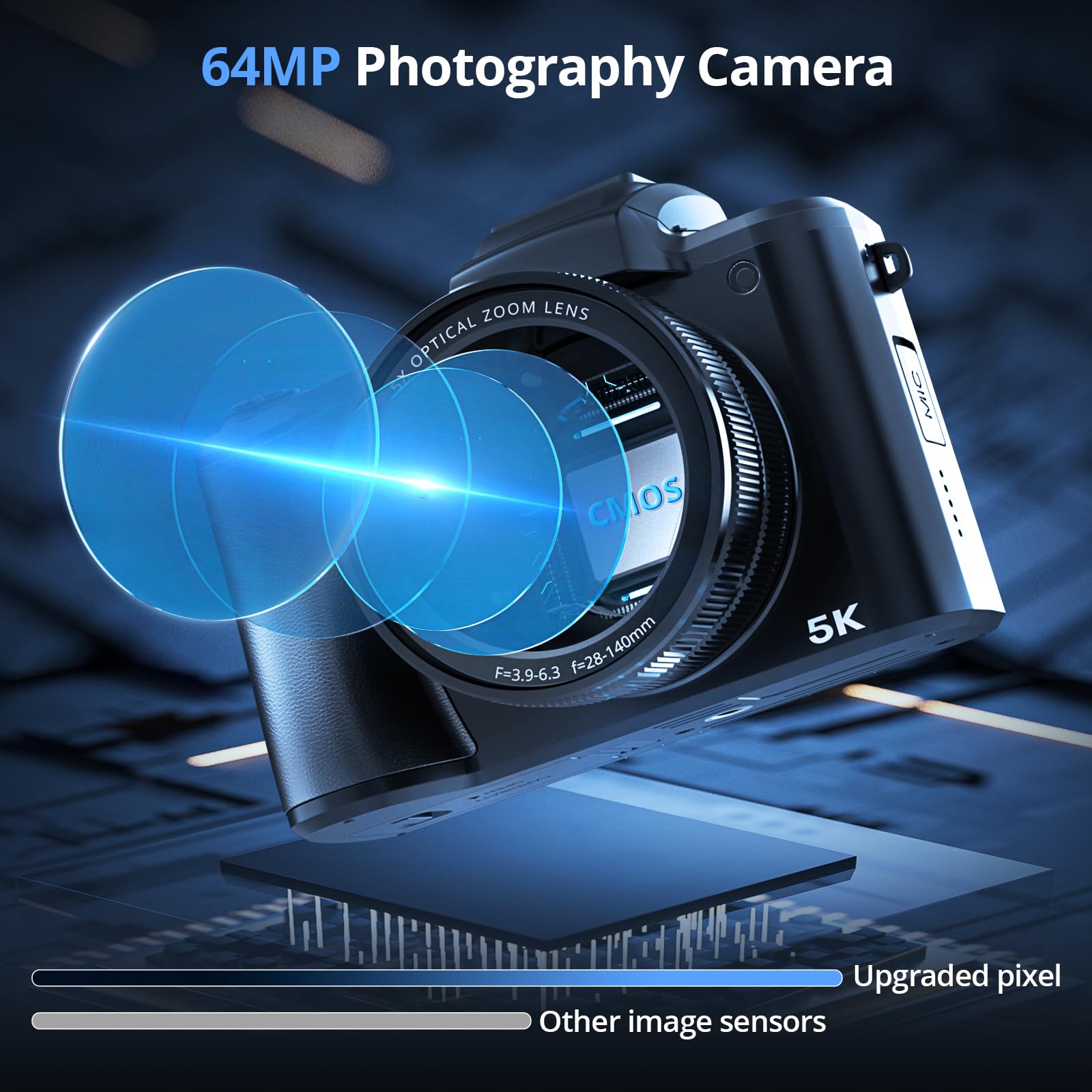 5K Digital Camera For Photography, Newest 64Mp Autofocus Vlogging Camera For Youtube With Front And Rear Lens, 5X Optical Zoom C