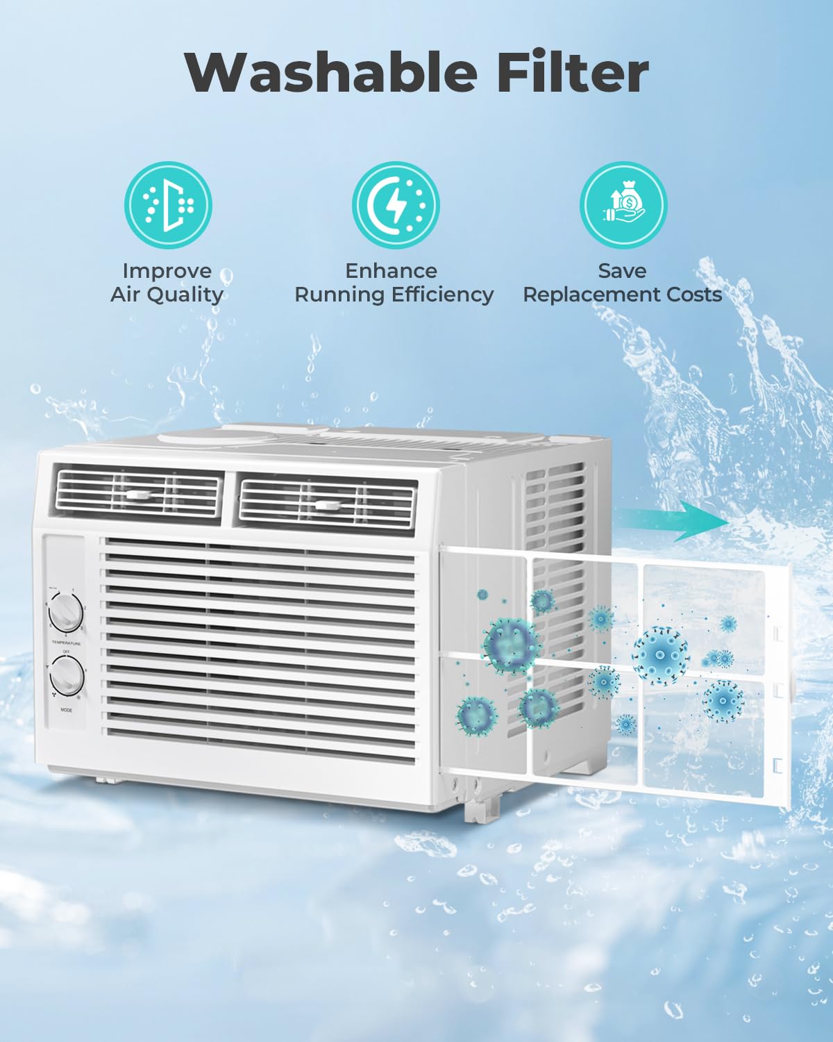 Electactic Window Ac Unit, 10000 Btu Window Air Conditioner, Cool Rooms Up To 450 Sq.Ft., 6-In-1 Modes,24H Timer, Energy Saving,