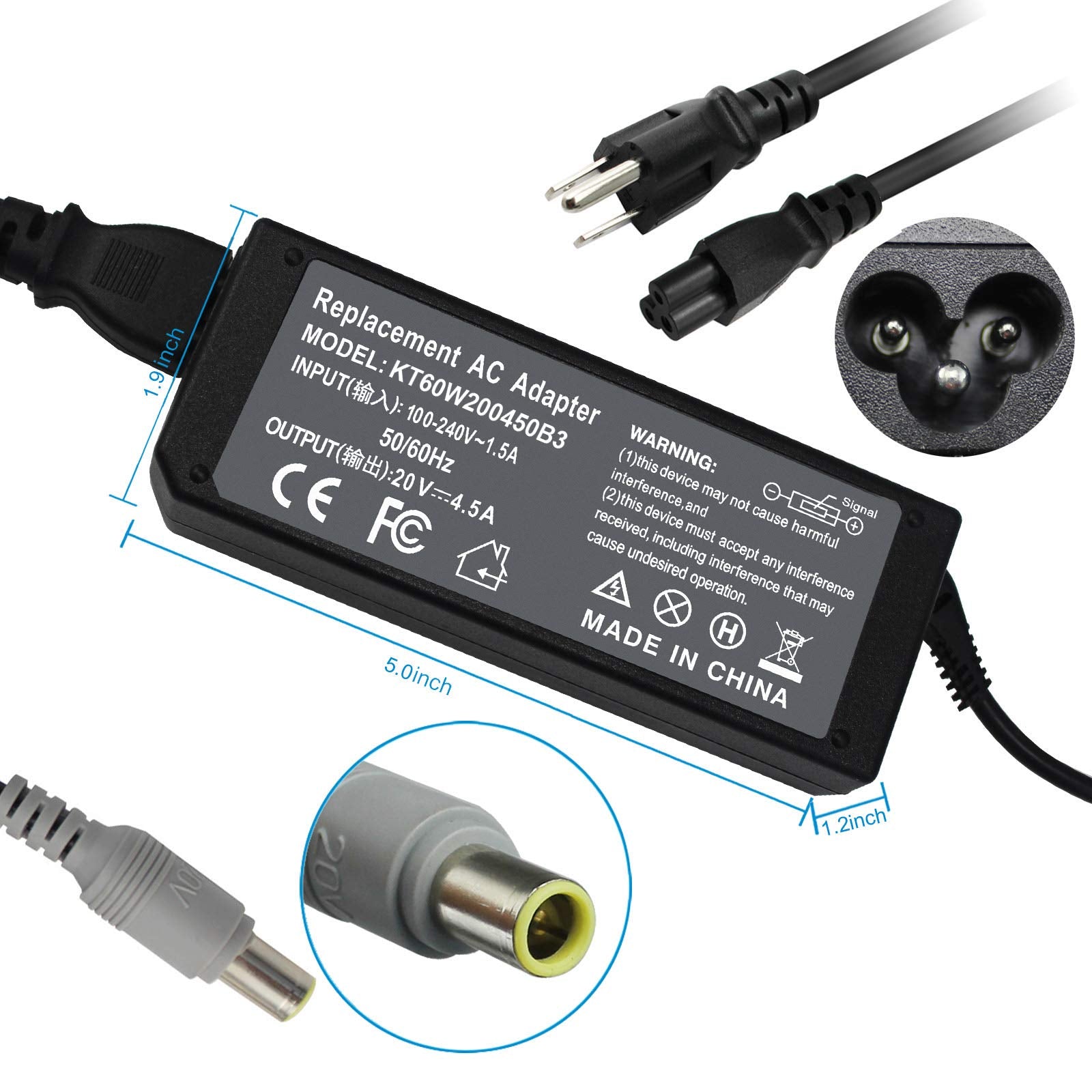 90W 65W 92P1109 92P1156 40Y7659 Charger Compatible With Lenovo X230 X220 X131E T430 T430S T420 T410 T510 T530 92P1105 92P1107 92P1213 92P1155 93P5026 40Y7696 41R4493 42T4418 X200 T420S E530 T400 X201