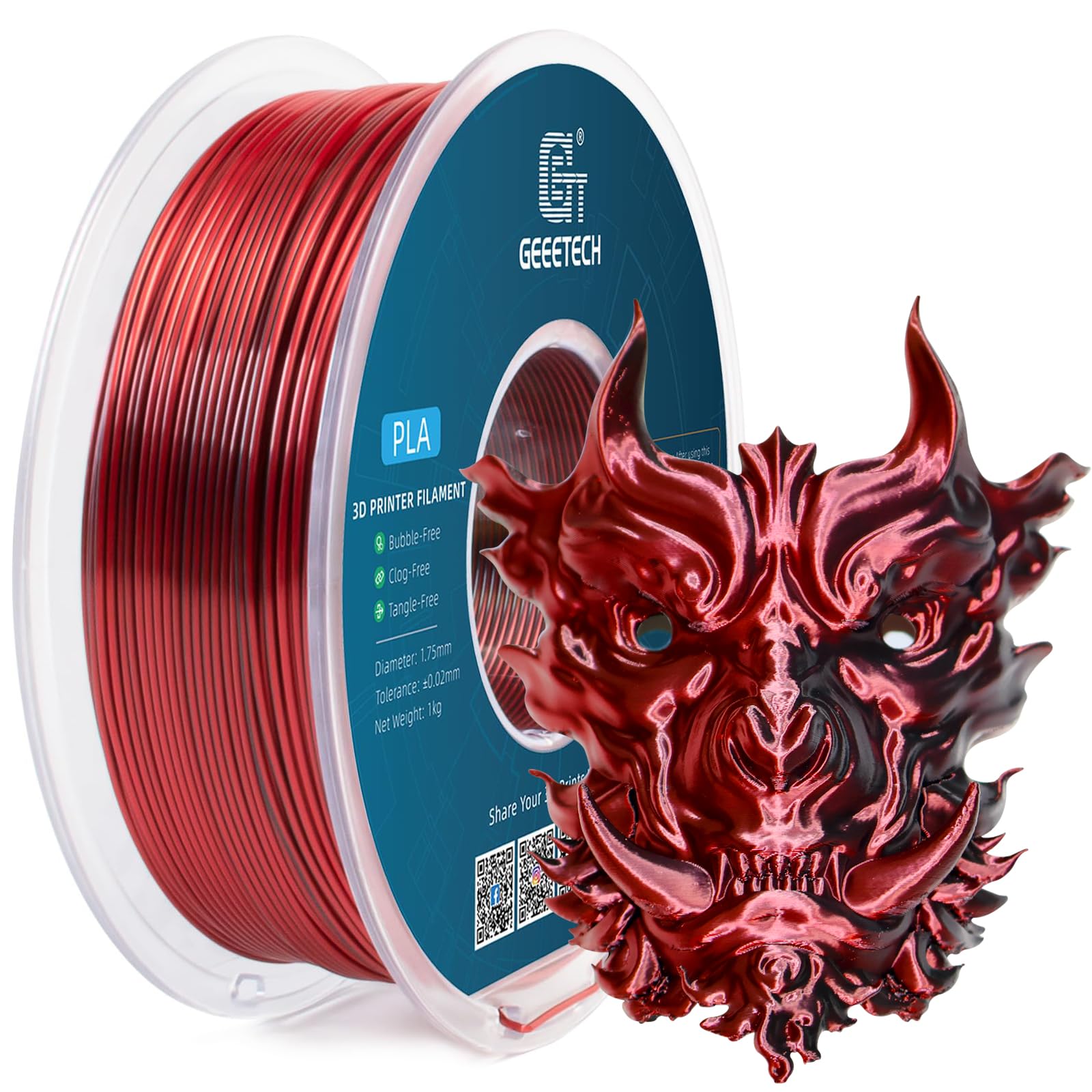 Geeetech 3D Printer Silk Pla Tri Color Filament,Metal Like Shiny Silk Filament 1.75Mm 1Kg (2.2Lbs) Spool,Dimensional Accuracy +/