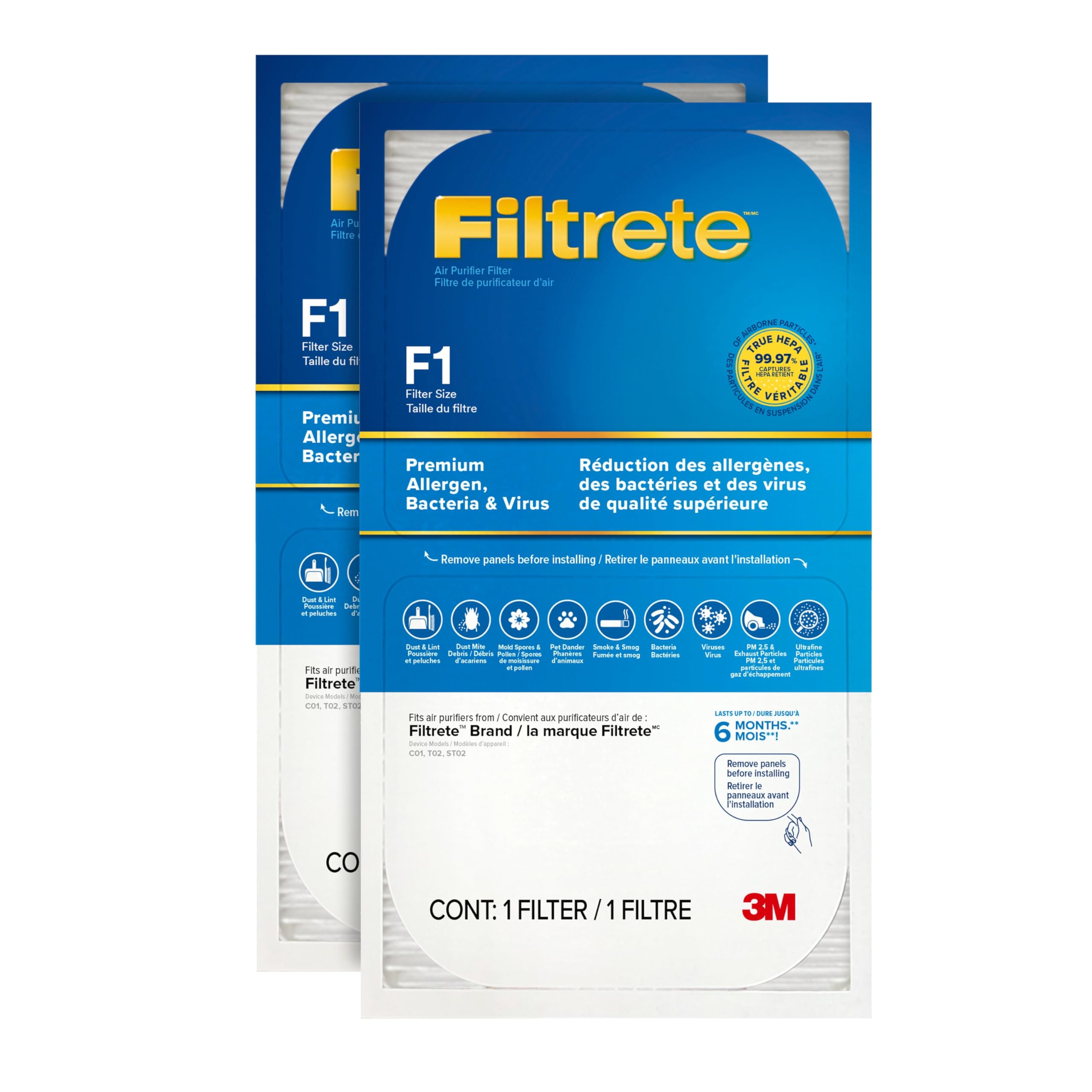 Filtrete Premium Allergen, Bacteria & Virus True HEPA Air Purifier Filter FAPF-F1N-2, 2 packs per case
