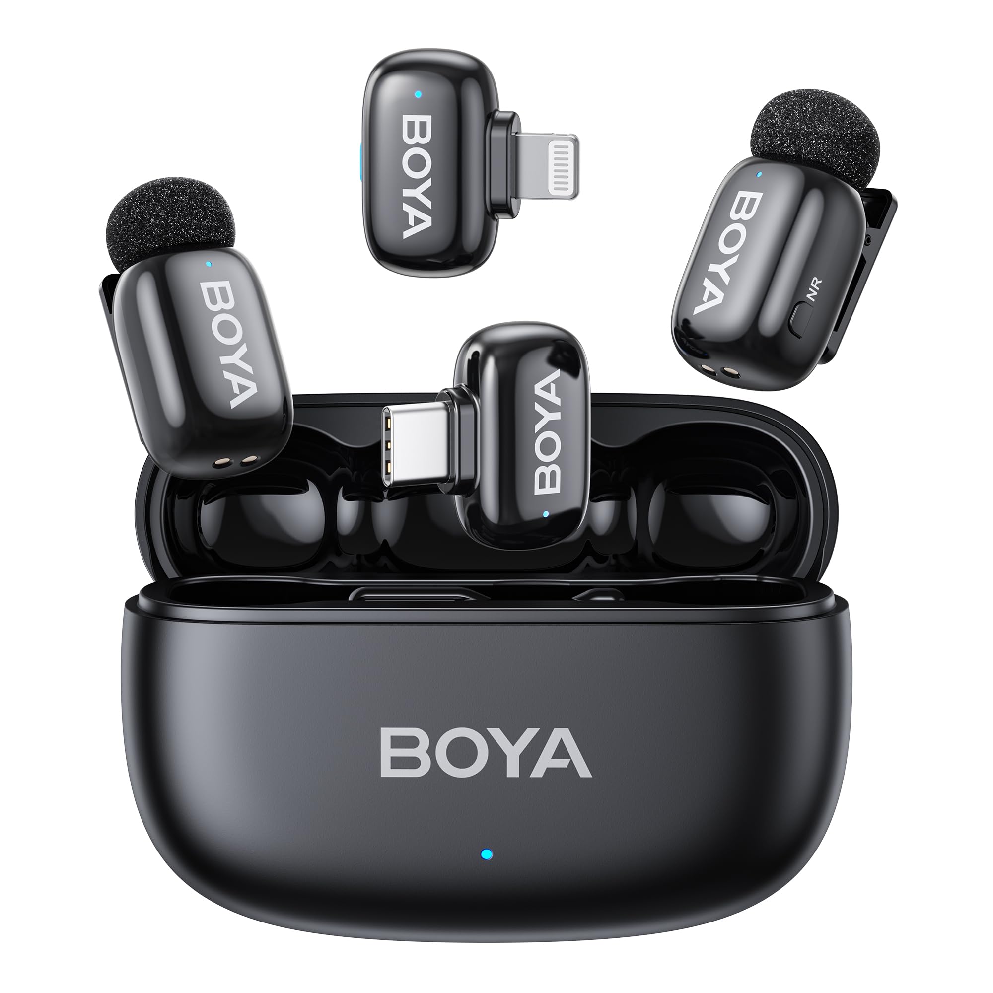 BOYA mini 2 Wireless Microphone for iPhone & Android, AI Noise Cancellation,App Control, 48k Hz/24 Bit, 30H Battery Life with Ch