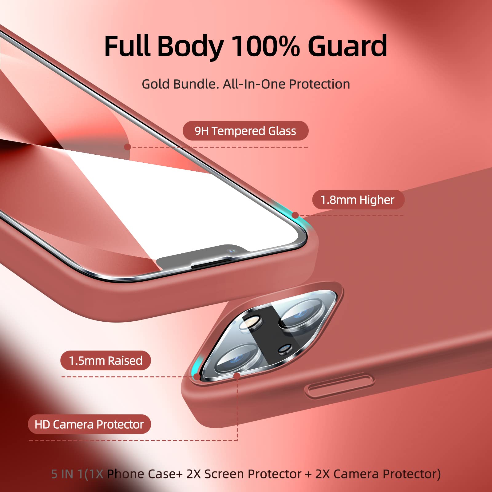 Dssairo [5 In 1] Designed For Iphone 13 Case, With 2 Pack Screen Protector + 2 Pack Camera Lens Protector, Liquid Silicone Ultra