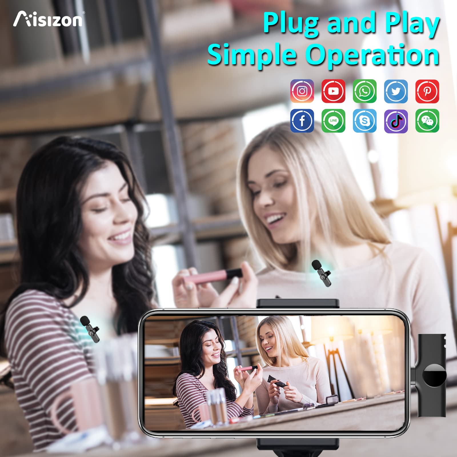 Aisizon Wireless Lavalier Microphone For Iphone7-14, Wireless Clip Mic, Clip On Microphone A3D, For Iphone, Ipad, Computer, Zoom