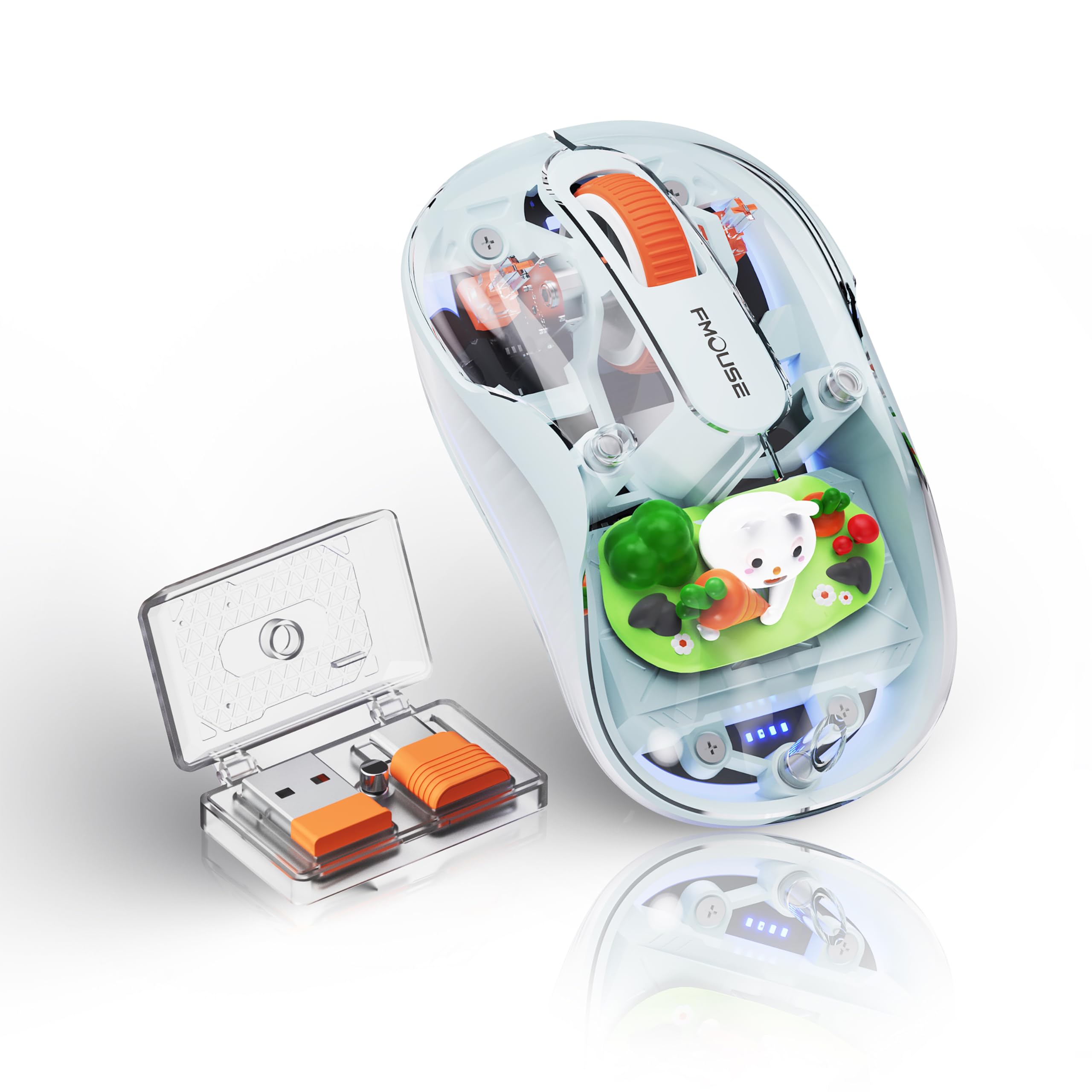FMOUSE Cute Transparent Mouse, TriMode Wireless, Rechargeable, Blue